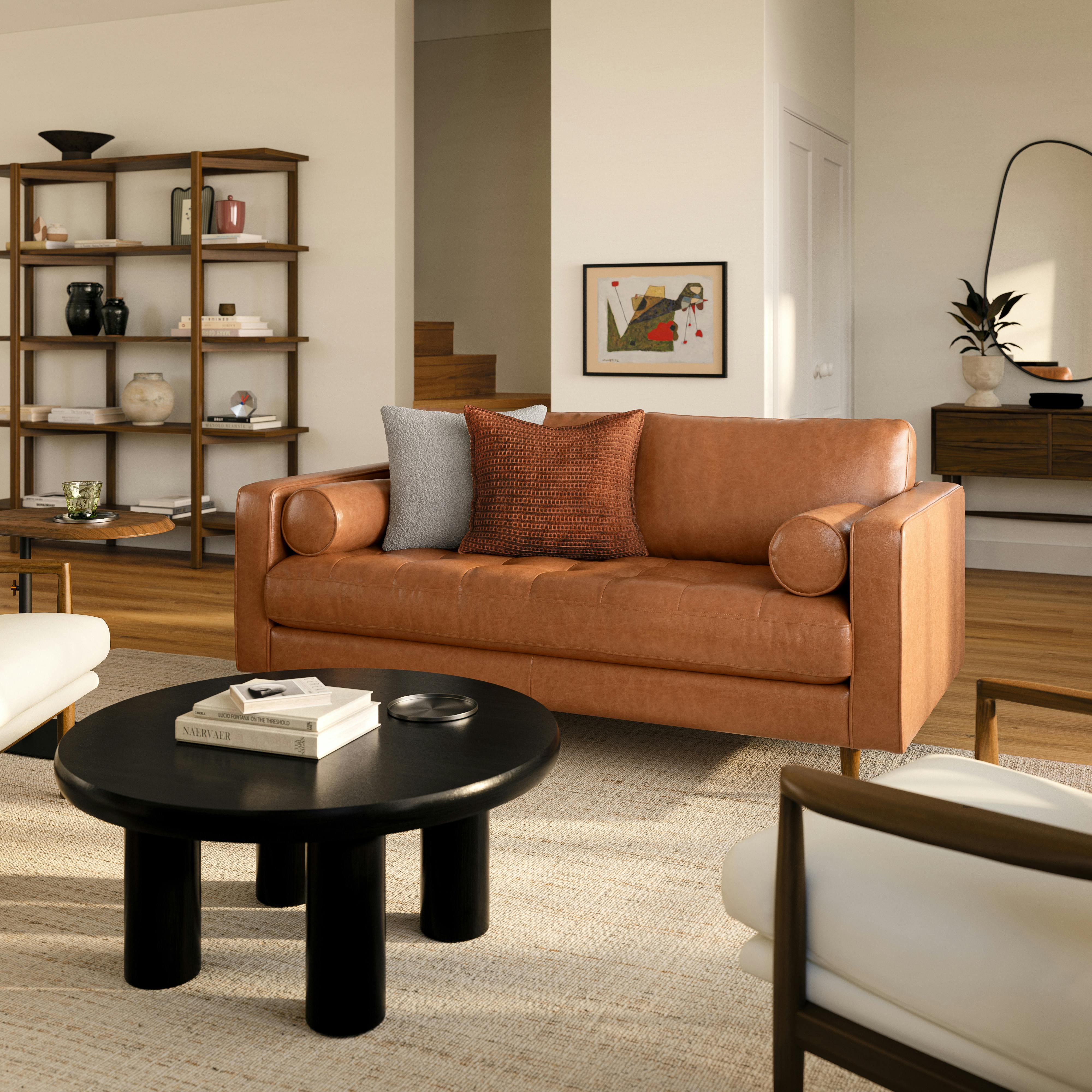 Sven Salerno Tan Tufted Leather Loveseat | Article