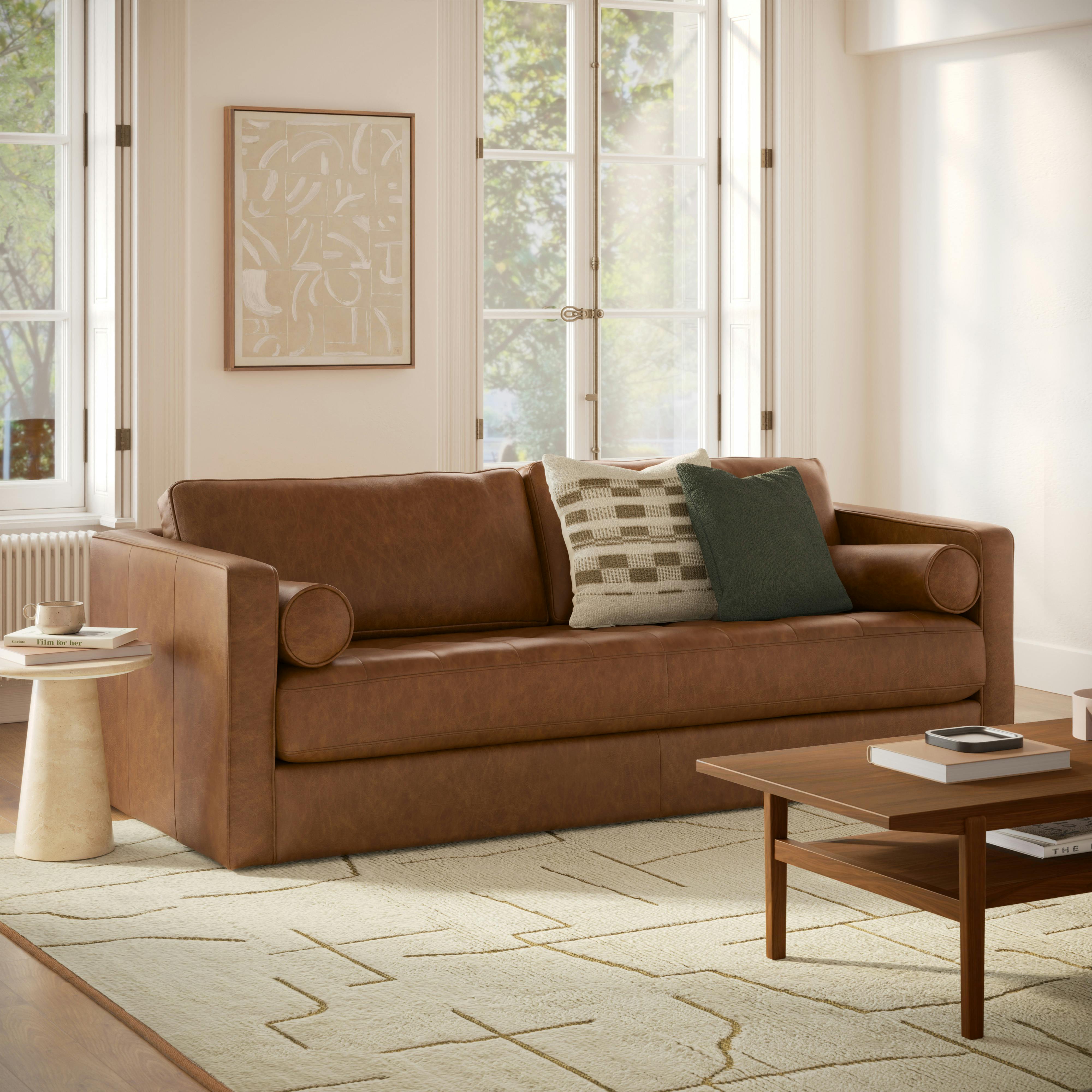 Sven Lazio Brown Grounded Tufted Leather Sofa | Article
