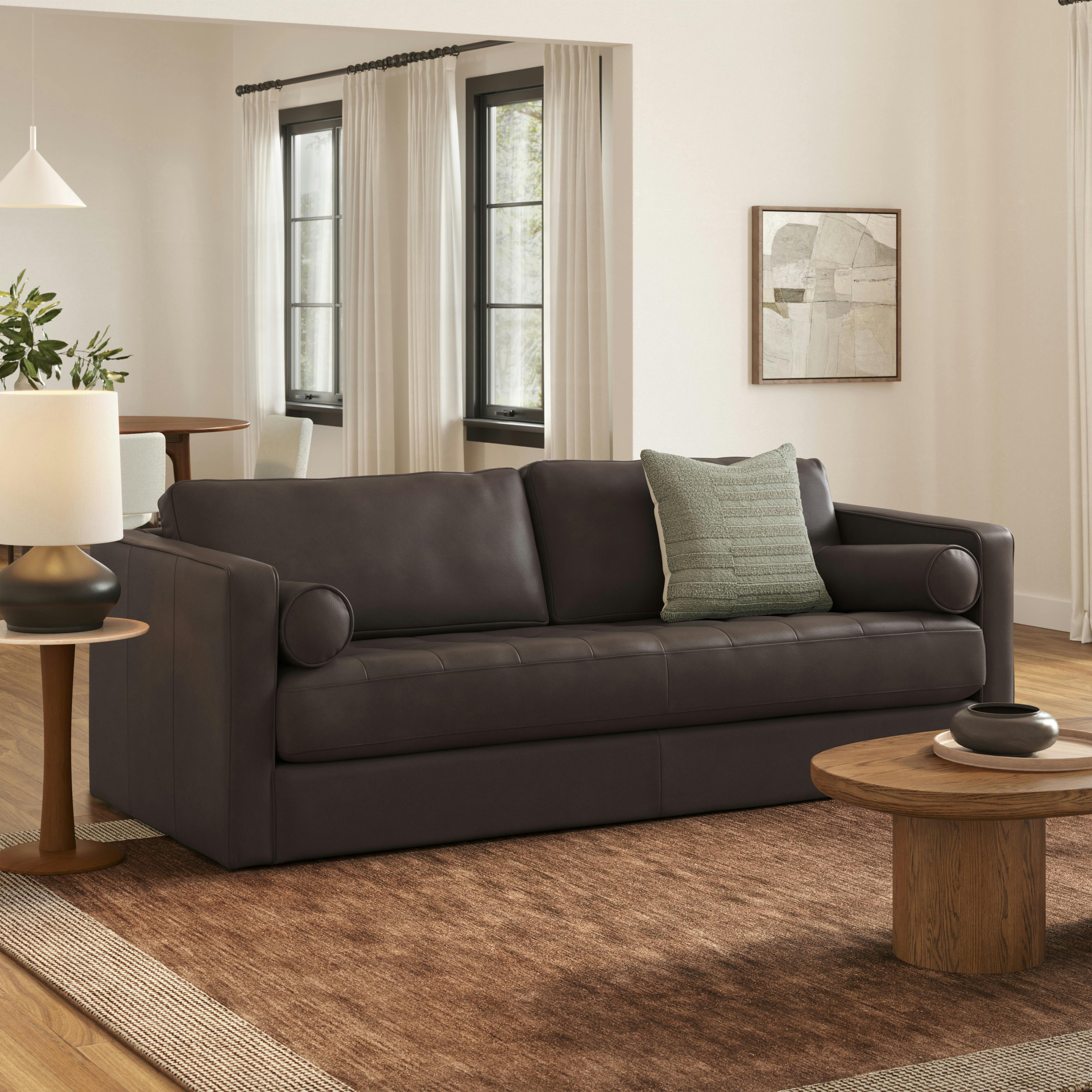 Sven Lucia Dark Brown Grounded Tufted Leather Sofa | Article