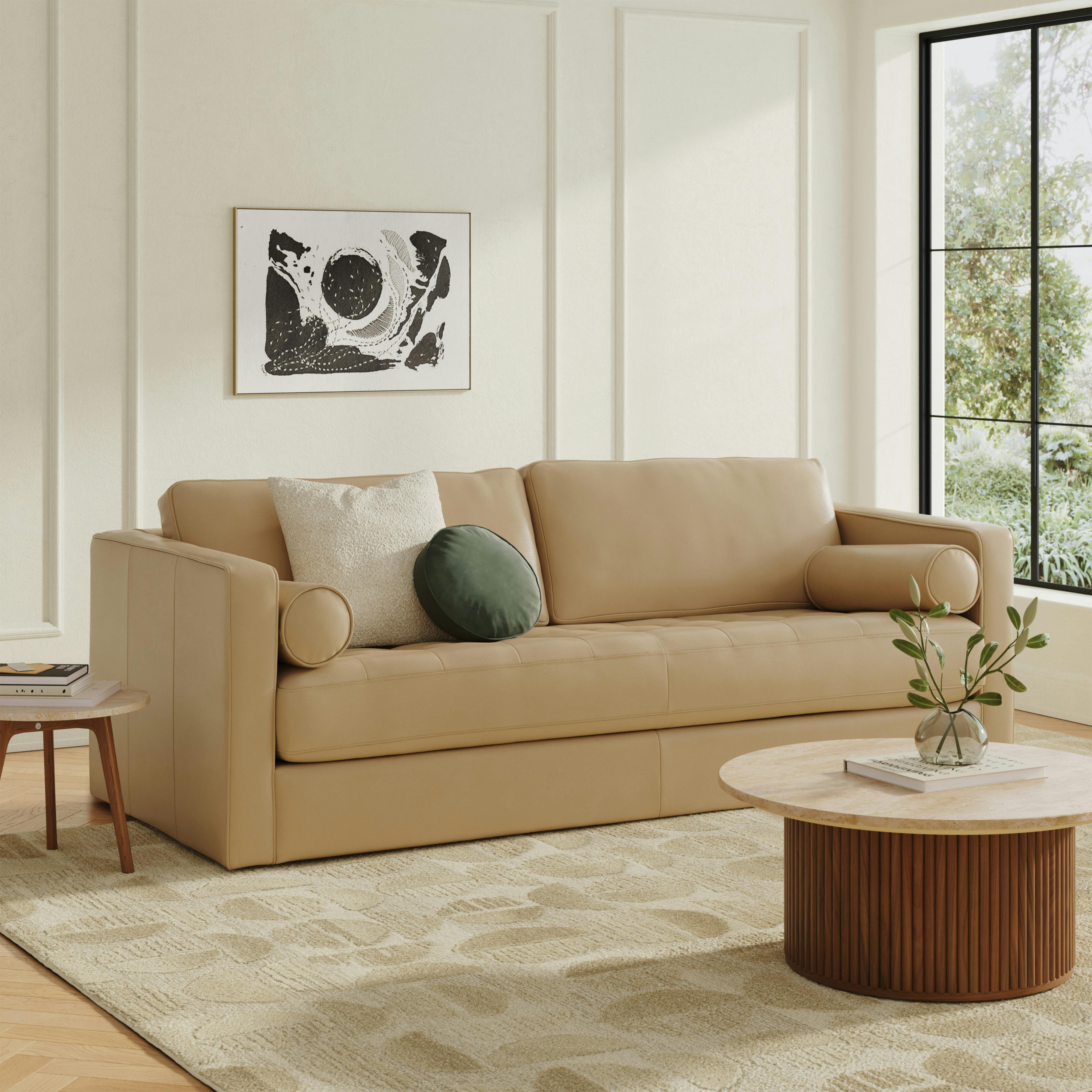 Sven Lucia Stone Grounded Tufted Leather Sofa | Article