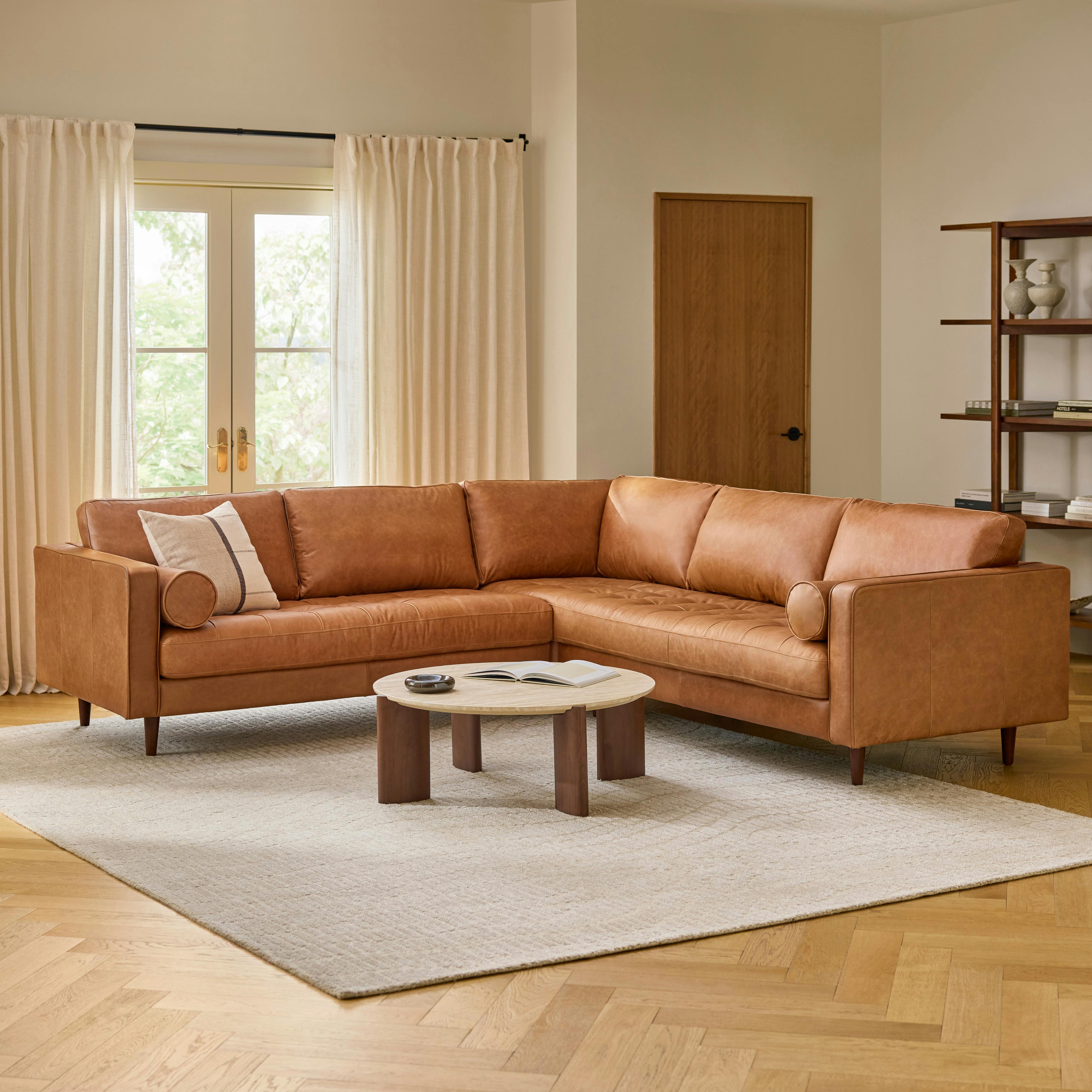 Sven Salerno Tan Tufted Leather Corner Sectional Sofa | Article