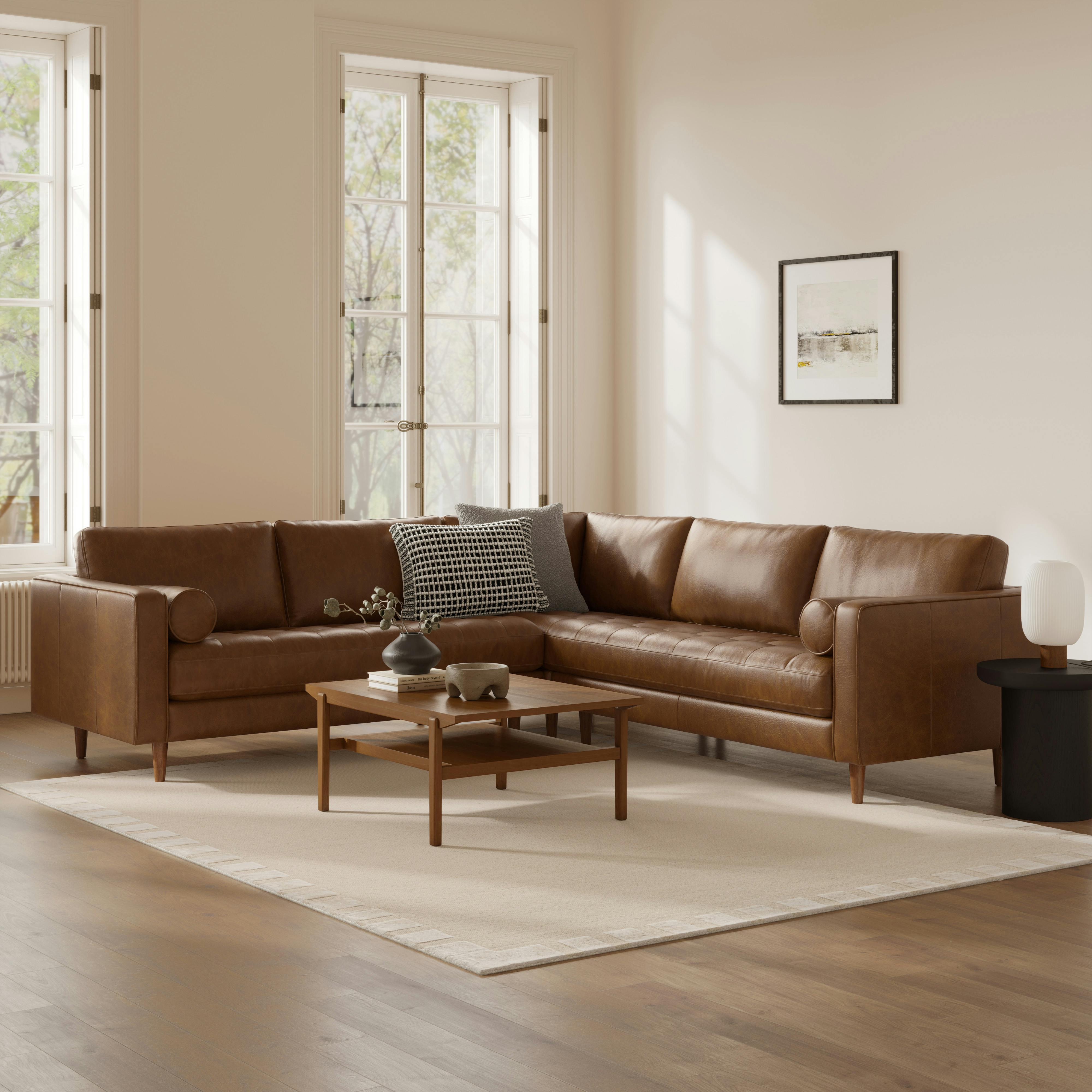 Sven Lazio Brown Tufted Leather Corner Sectional Sofa | Article