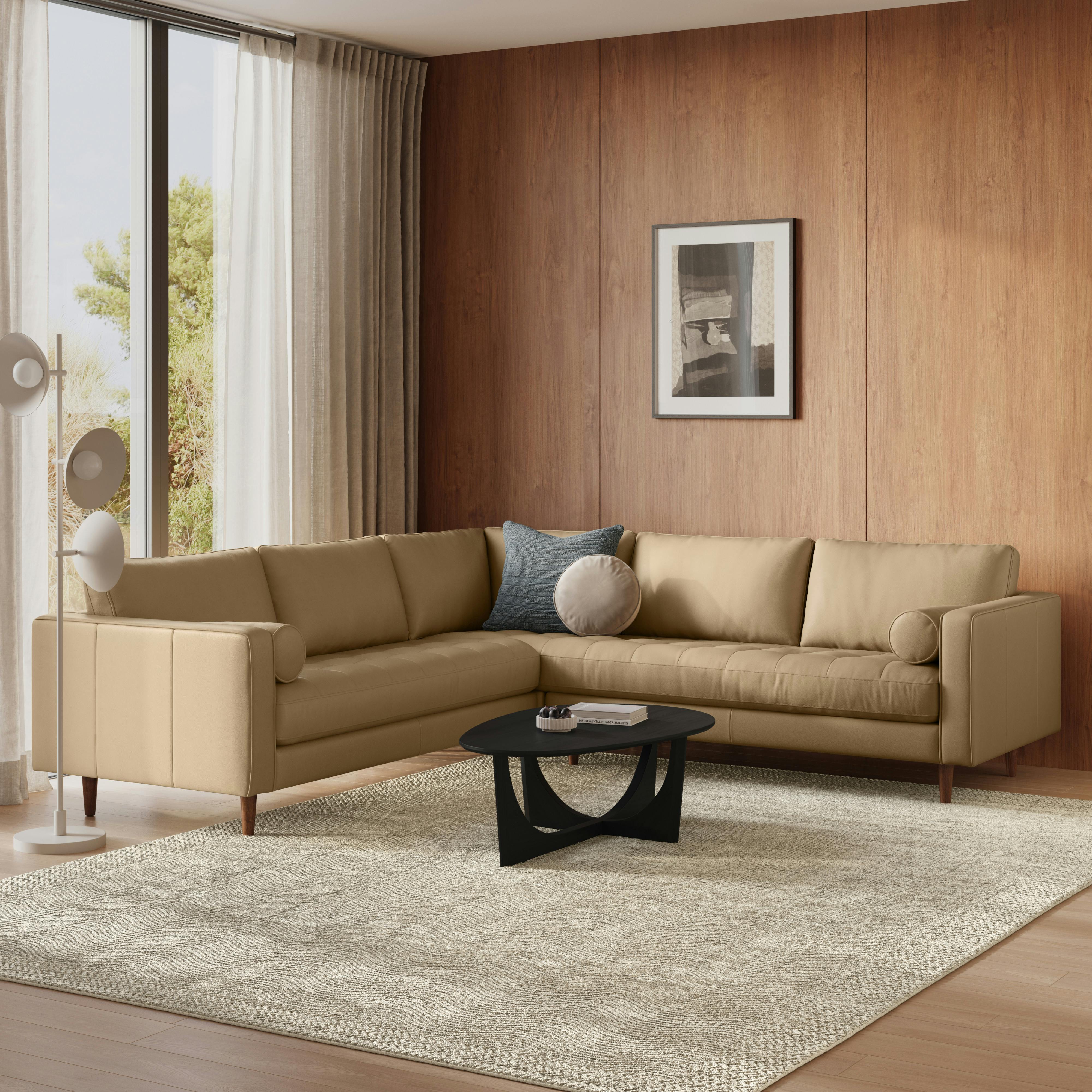 Sven Lucia Stone Tufted Leather Corner Sectional Sofa | Article