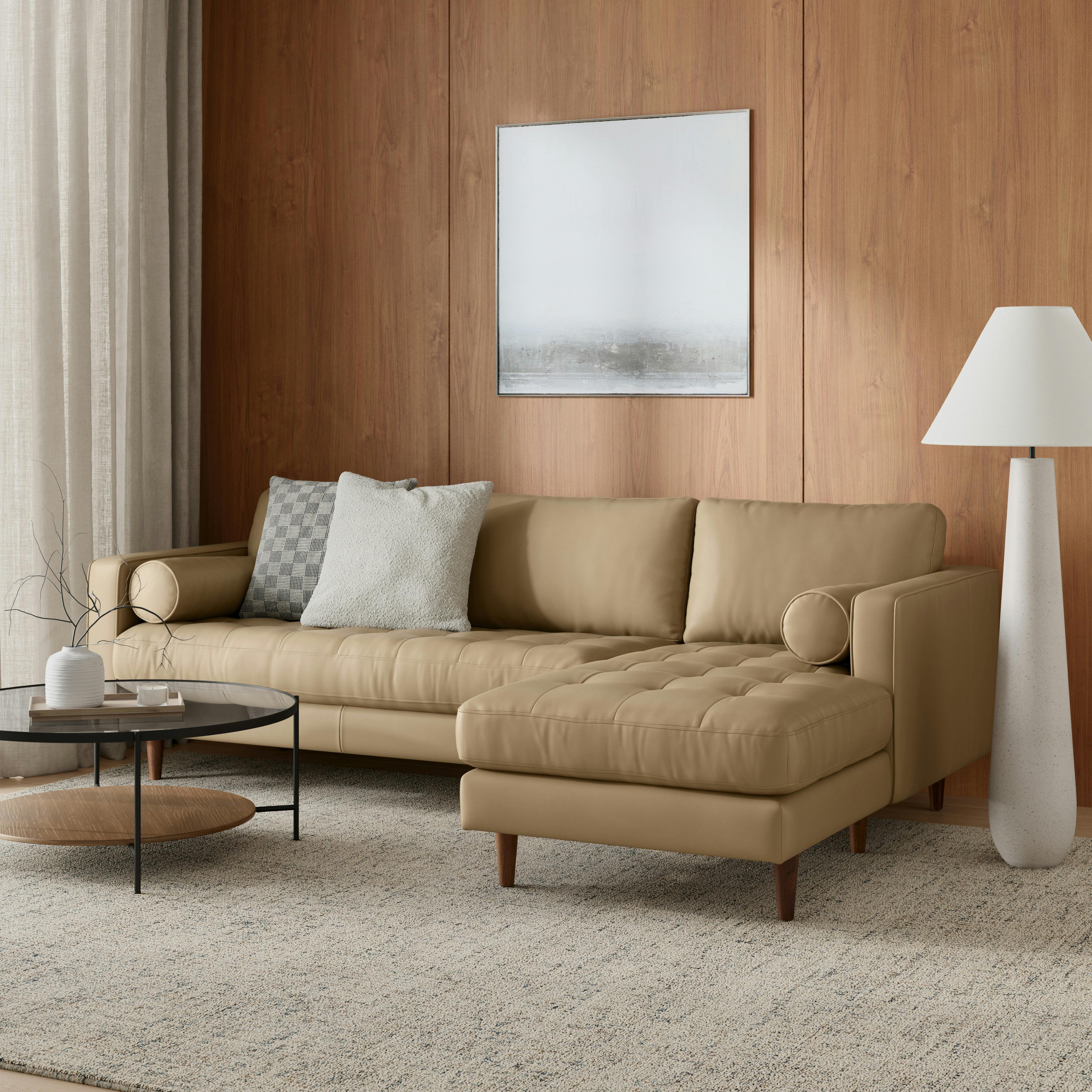 Sven Lucia Stone Tufted Leather Right Chaise Sectional | Article