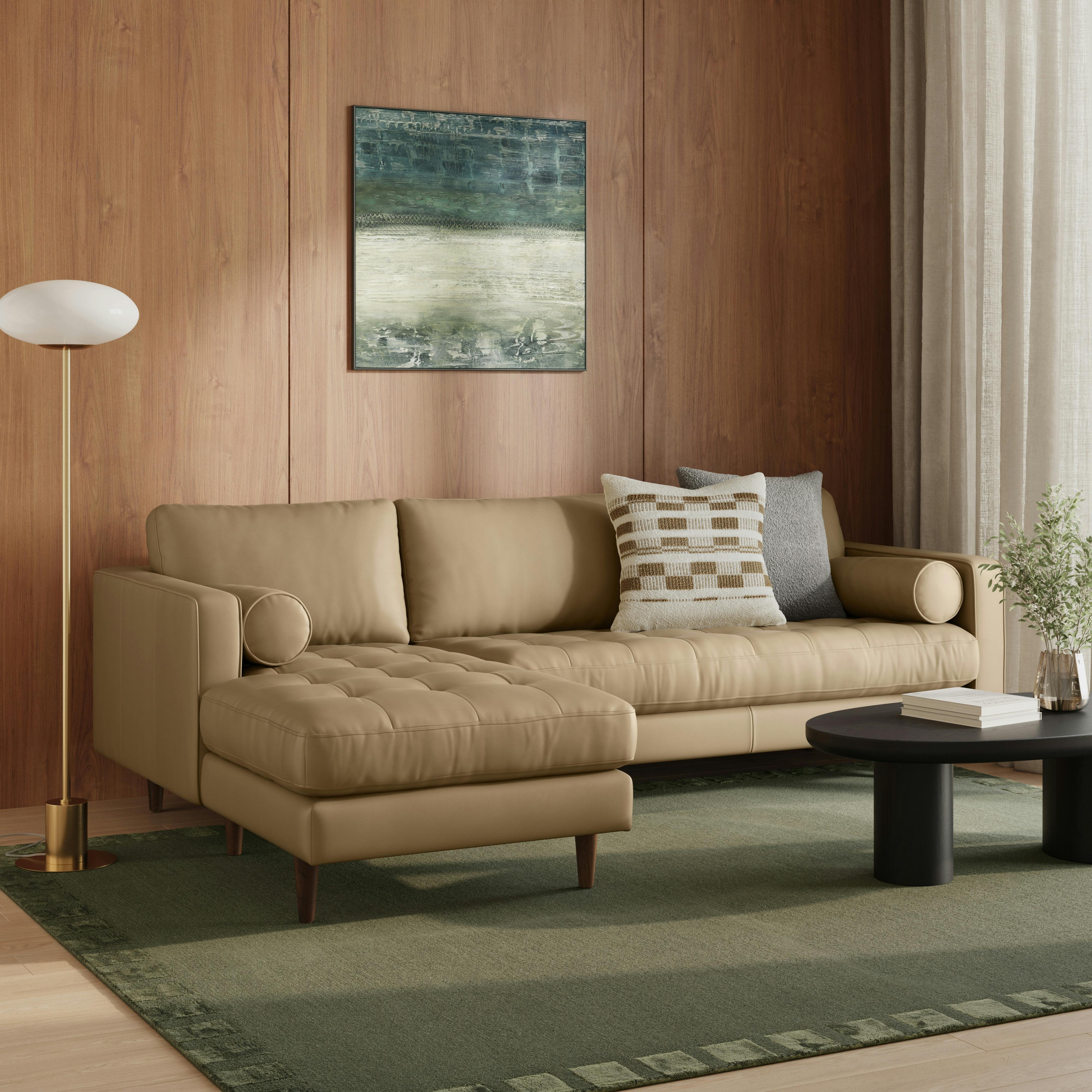 Sven Lucia Stone Tufted Leather Left Chaise Sectional | Article