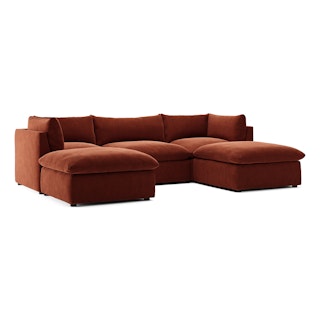 Leigh 121.5" Velvet Modular 3-Seater U-Shaped Sectional - Hale Rust