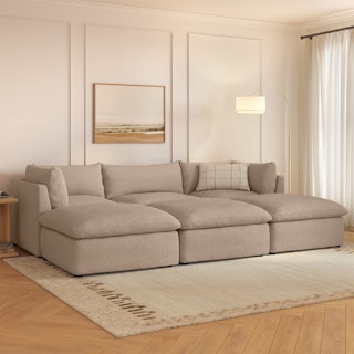 Leigh 121.5" Modular Open Pit Sectional - Sandstone Wool Bouclé