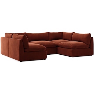 Leigh 121.5" Velvet Modular 5-Seater U-Shaped Sectional - Hale Rust
