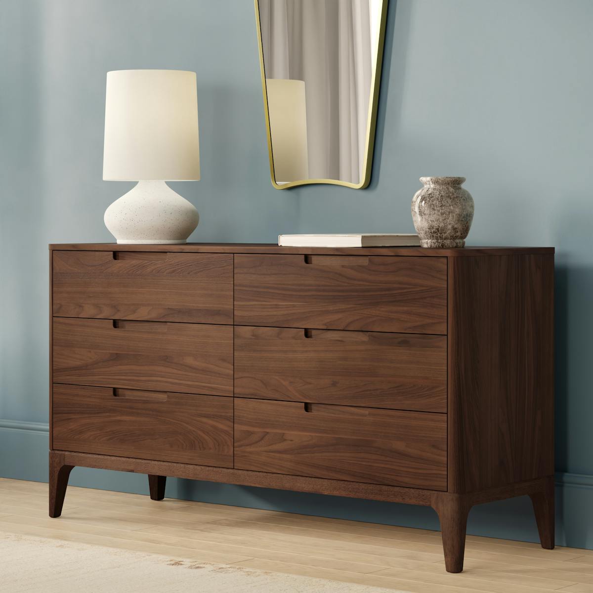 Rosin 6-Drawer Walnut Double Dresser