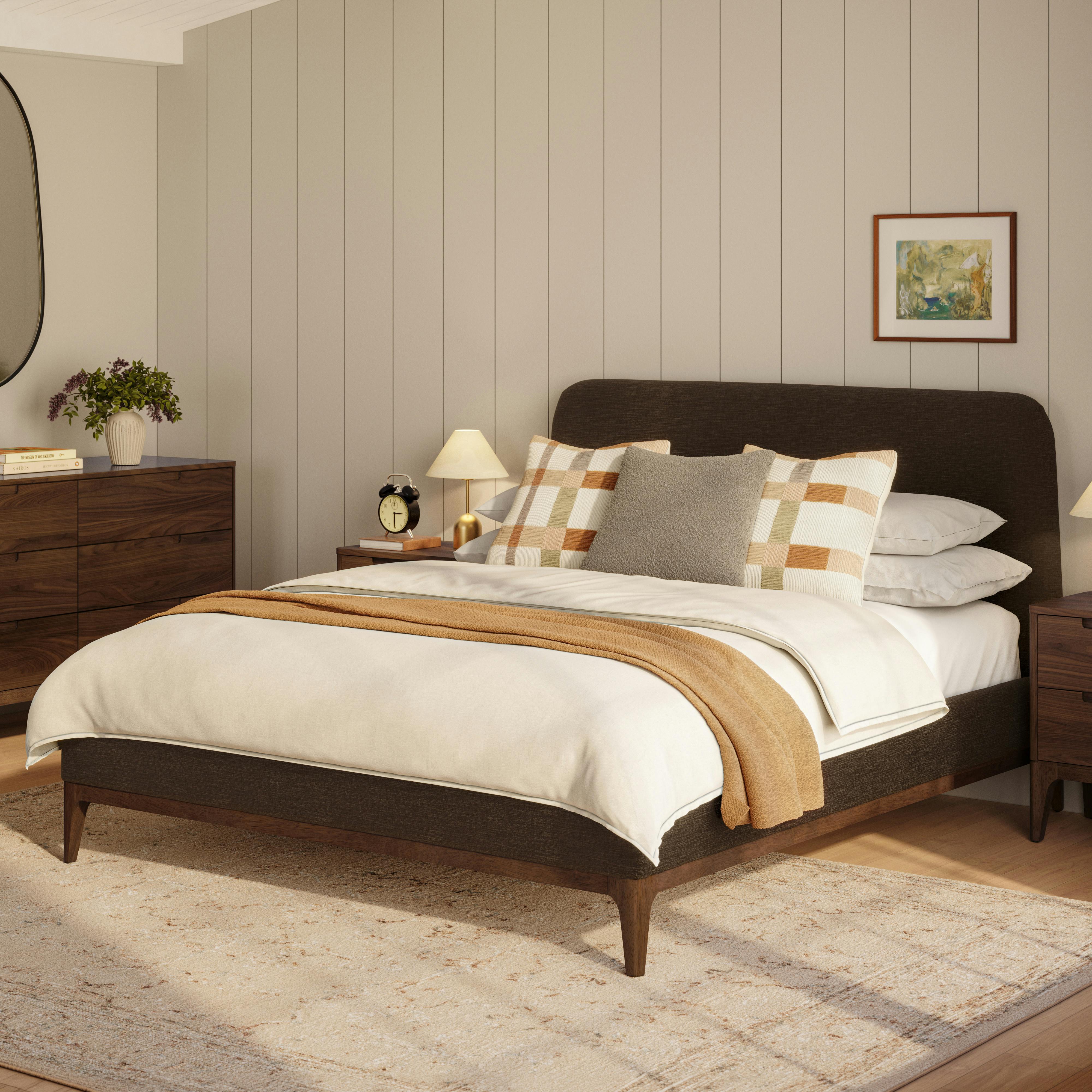 Rosin Valor Brown and Walnut Upholstered Queen Bed | Article
