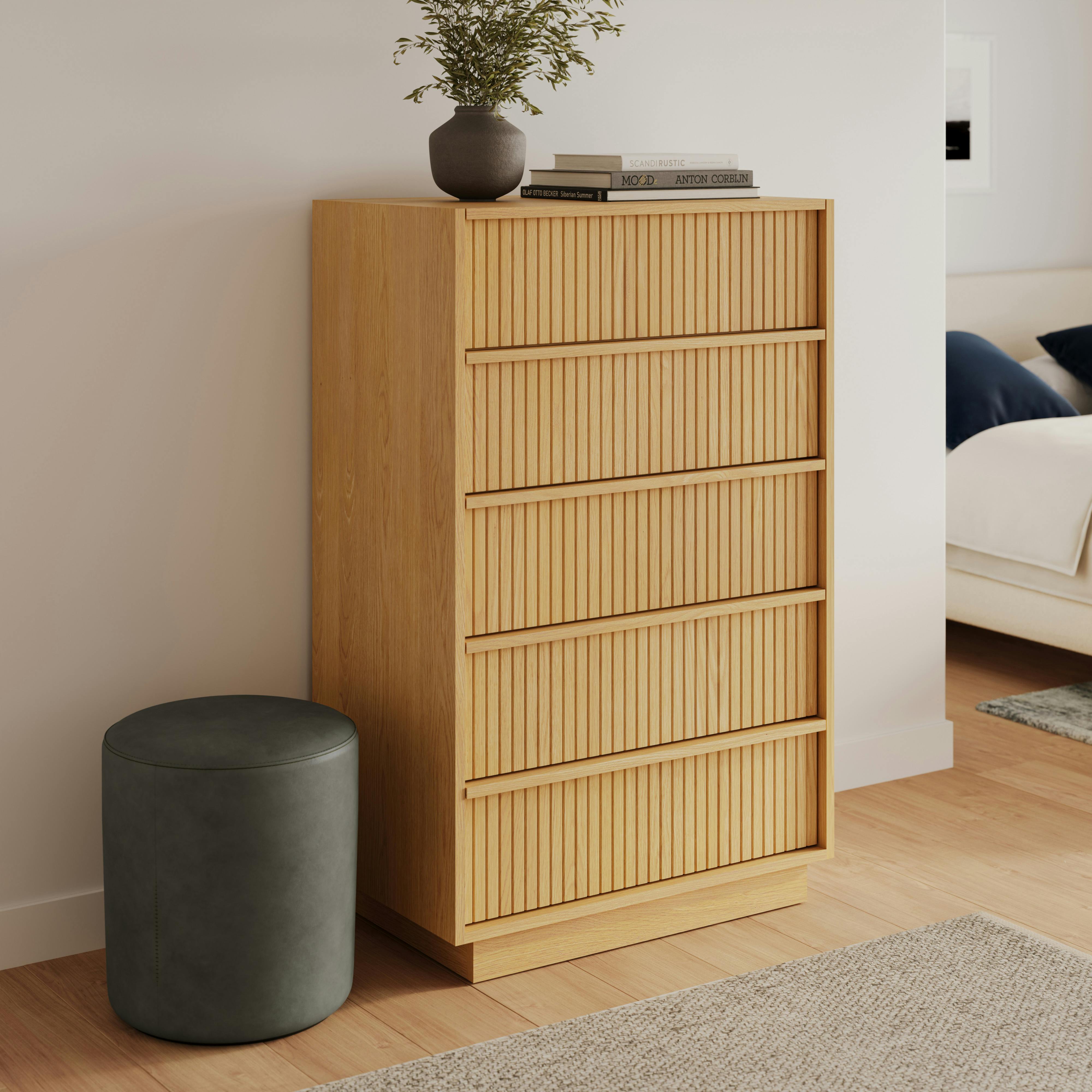 Kouva Natural Oak 5-Drawer Tall Chest | Article