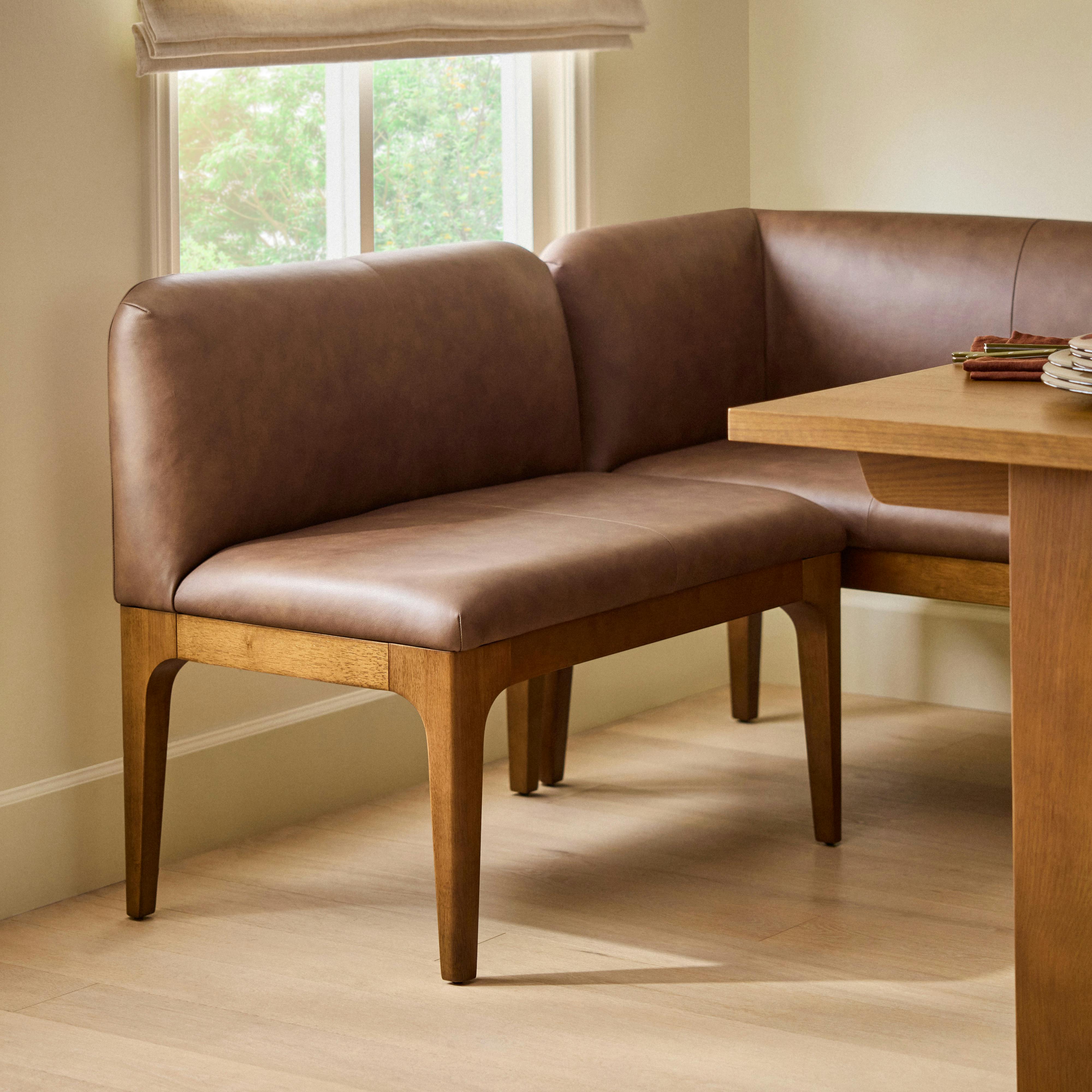 Rosin Smoked Oak and Lucia Brown Leather Wide Armless Banquette