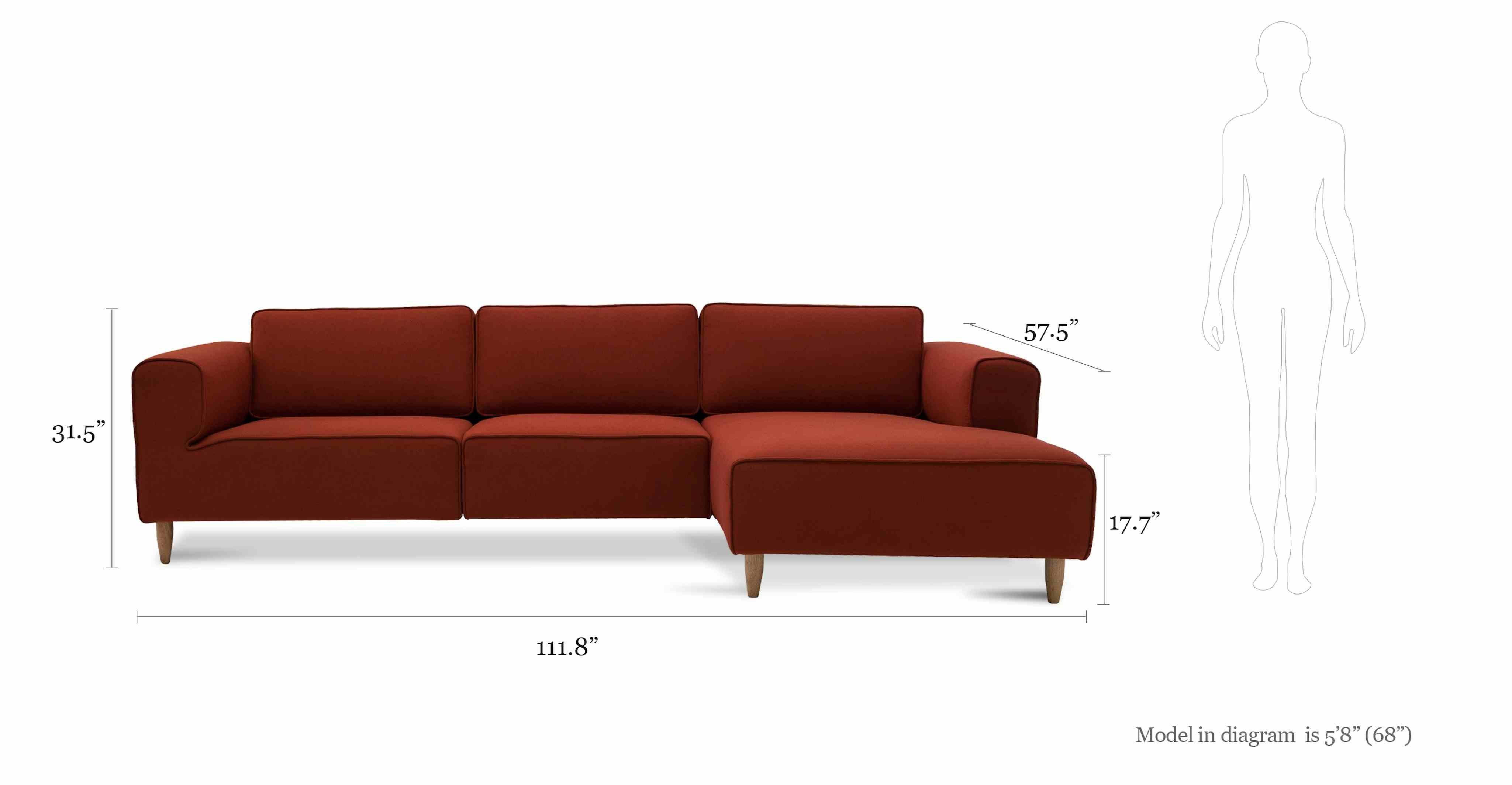 Derby Cinnamon Right Sectional With Chaise Sofas & Ottomans Article