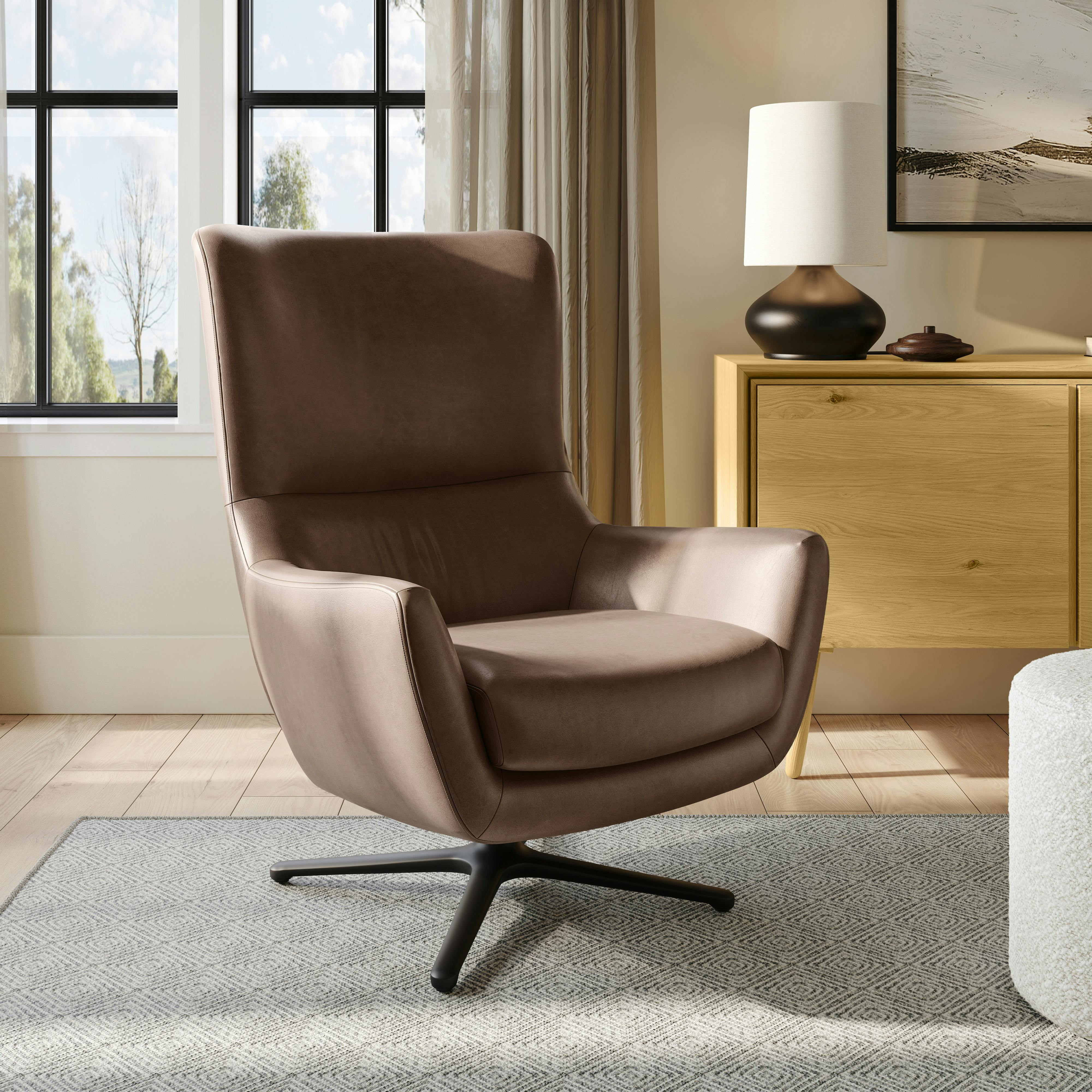 Agga Charme Chocolat Leather Swivel Chair | Article
