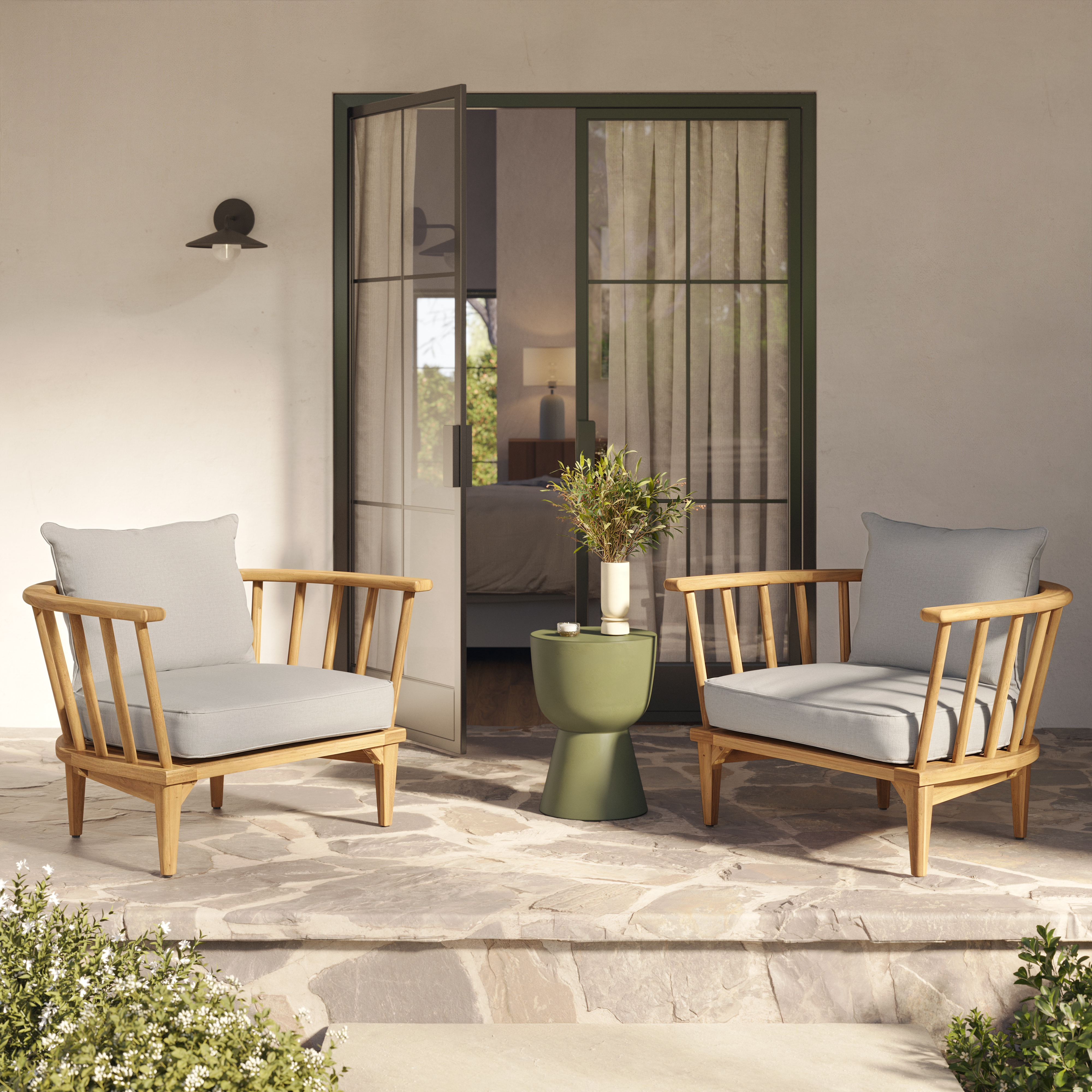 Beach Sand Fabric & Acacia Wood Outdoor Lounge Chair | Sora | Article