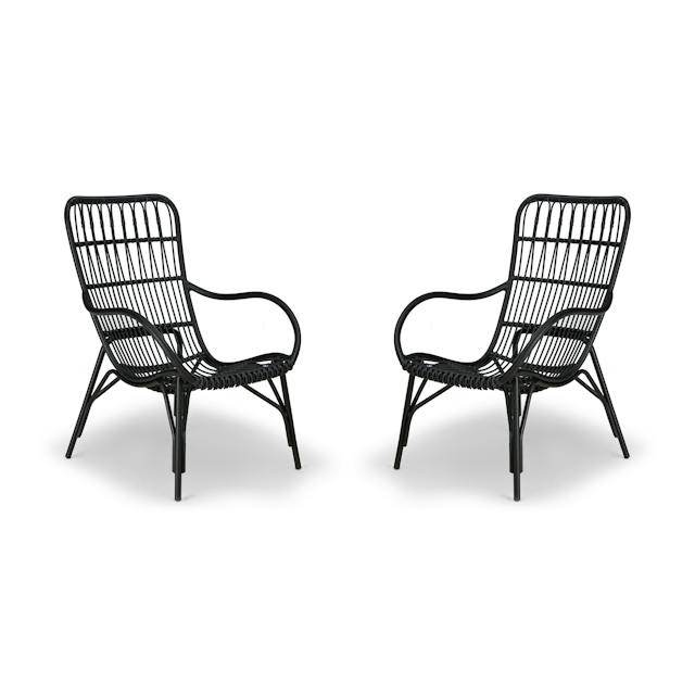 Set of Two Black Powder Coated Aluminum & Graphite Wicker Outdoor ...