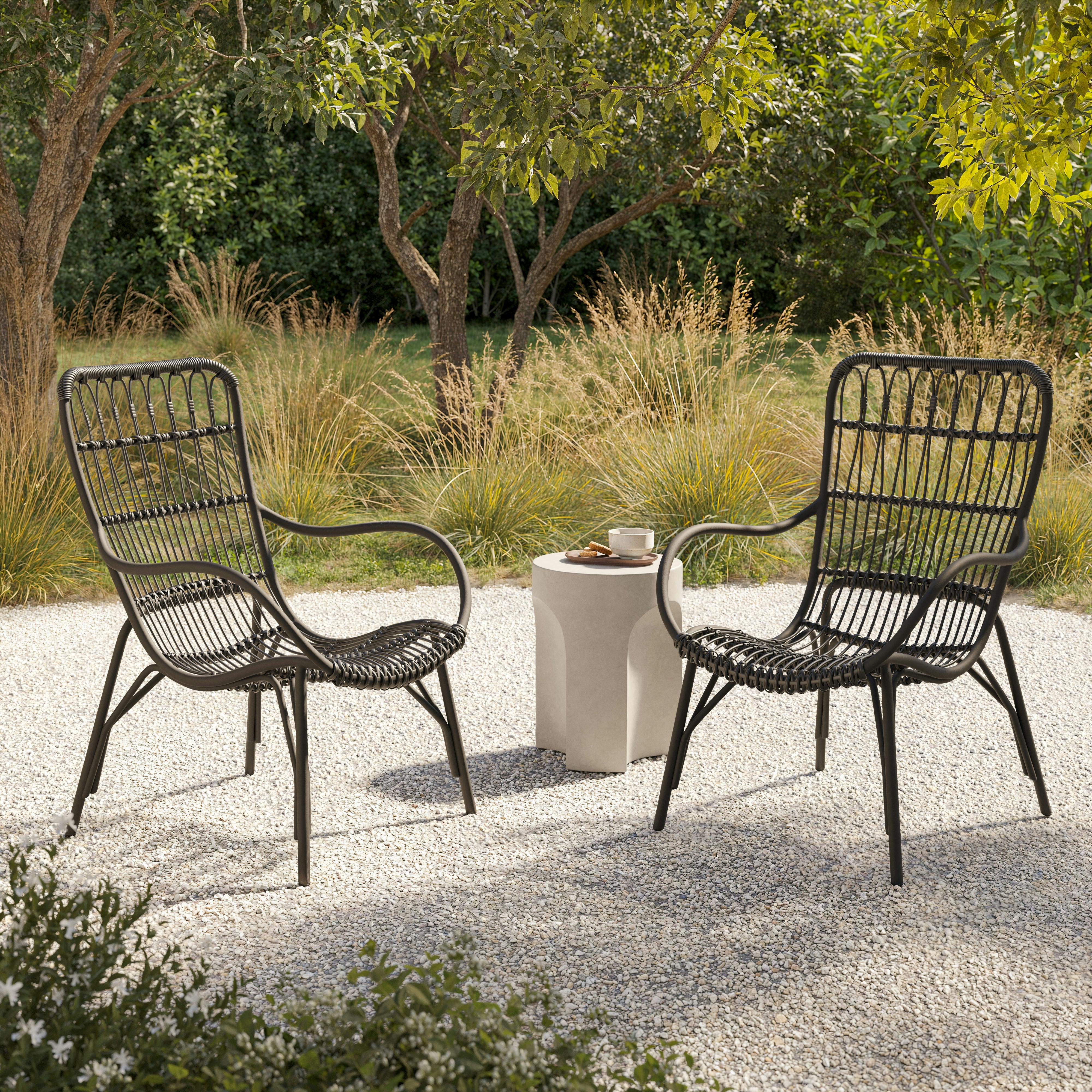 Set of Two Black Powder Coated Aluminum & Graphite Wicker Outdoor