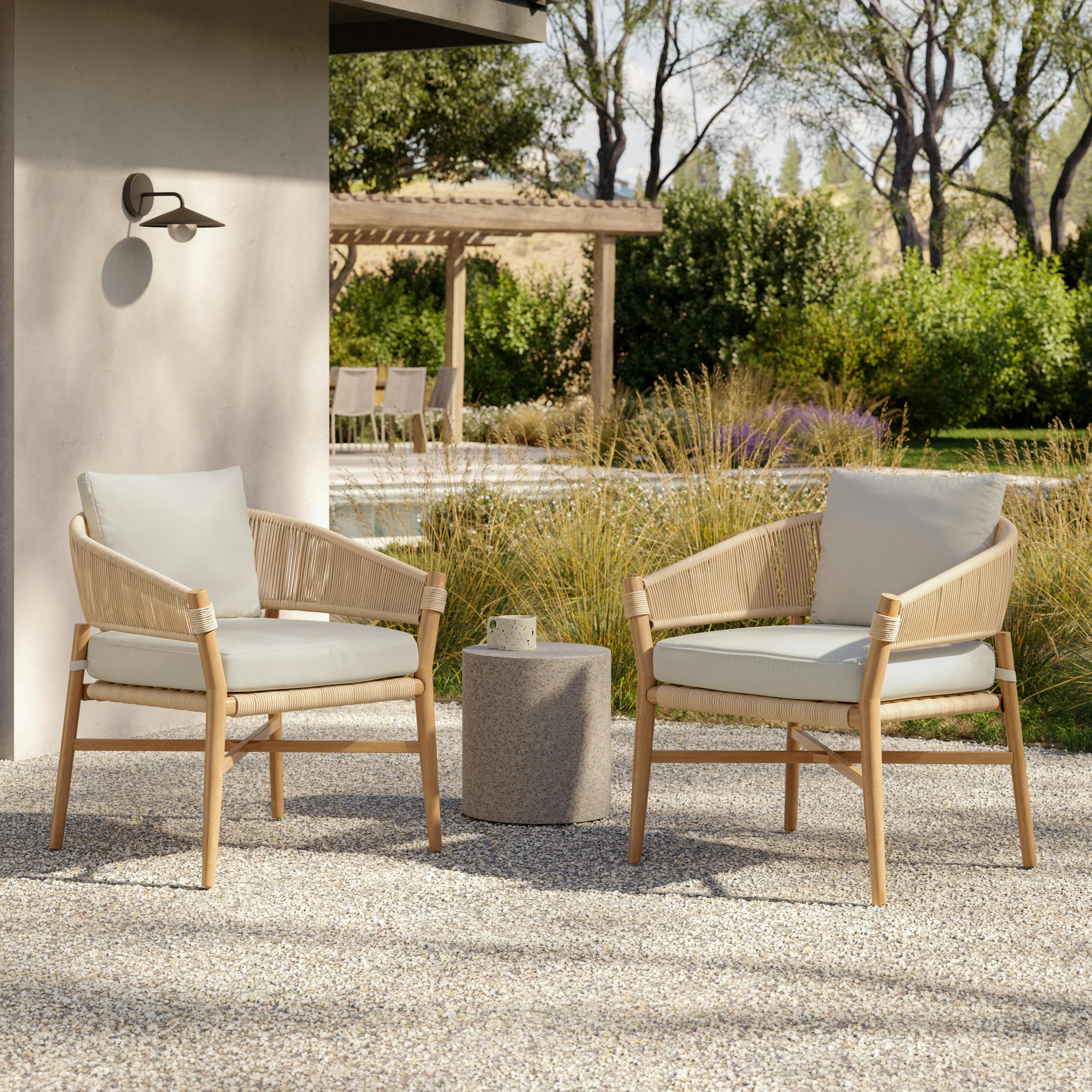Set of Two Lily White Woven Polypropylene & Acacia Wood Outdoor