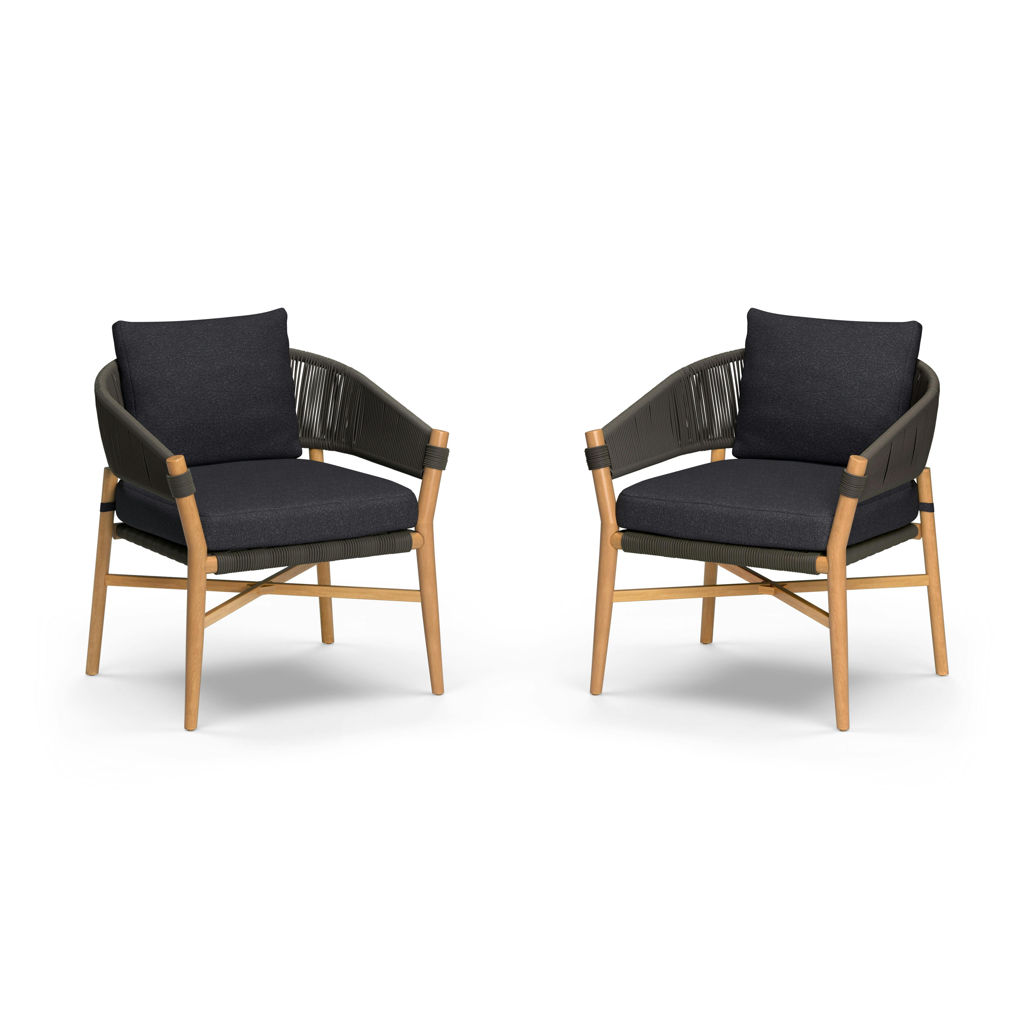 Set of Two Slate Gray Woven Polypropylene & Acacia Wood Outdoor
