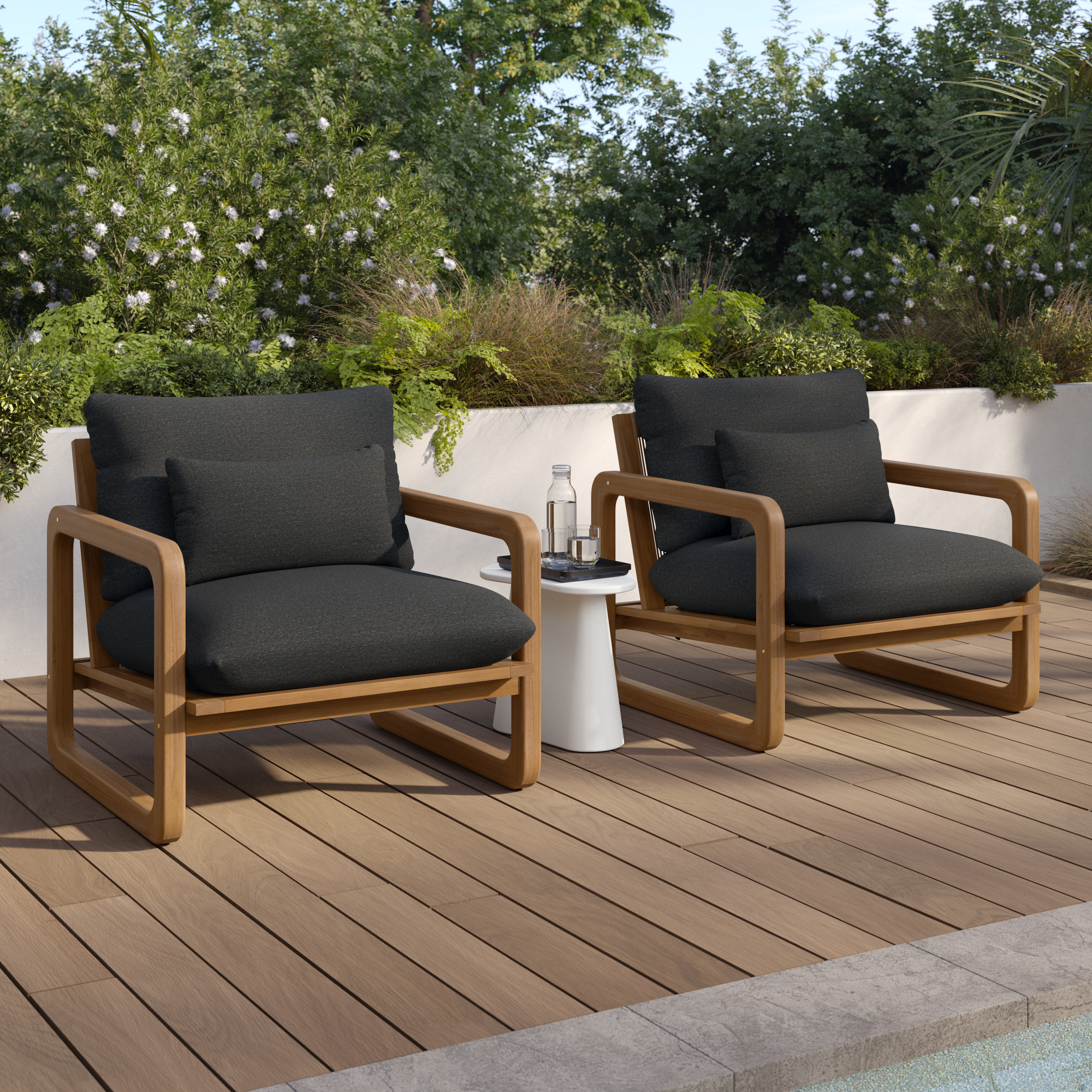Set of Two Laholm Dravite Black Fabric & Acacia Wood Outdoor