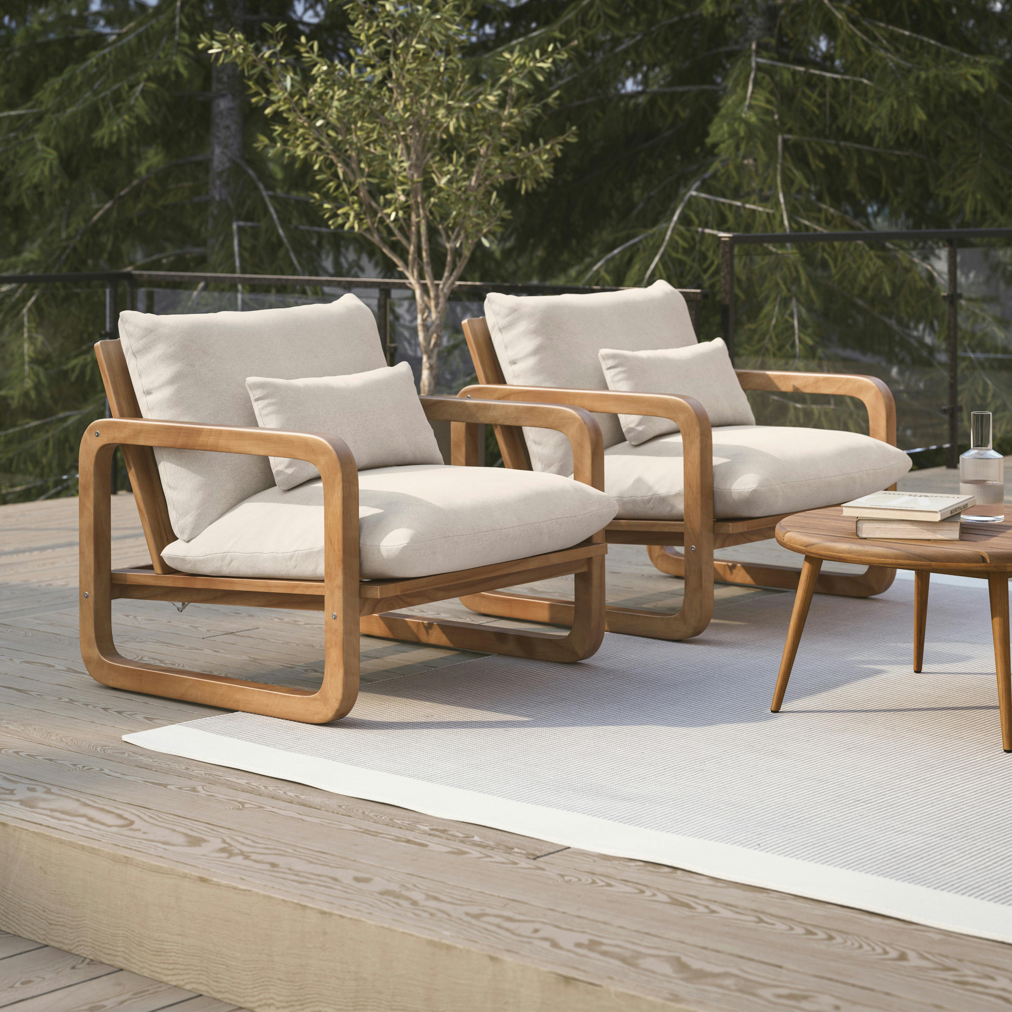Set of Two Laholm Dravite Ivory Fabric & Acacia Wood Outdoor