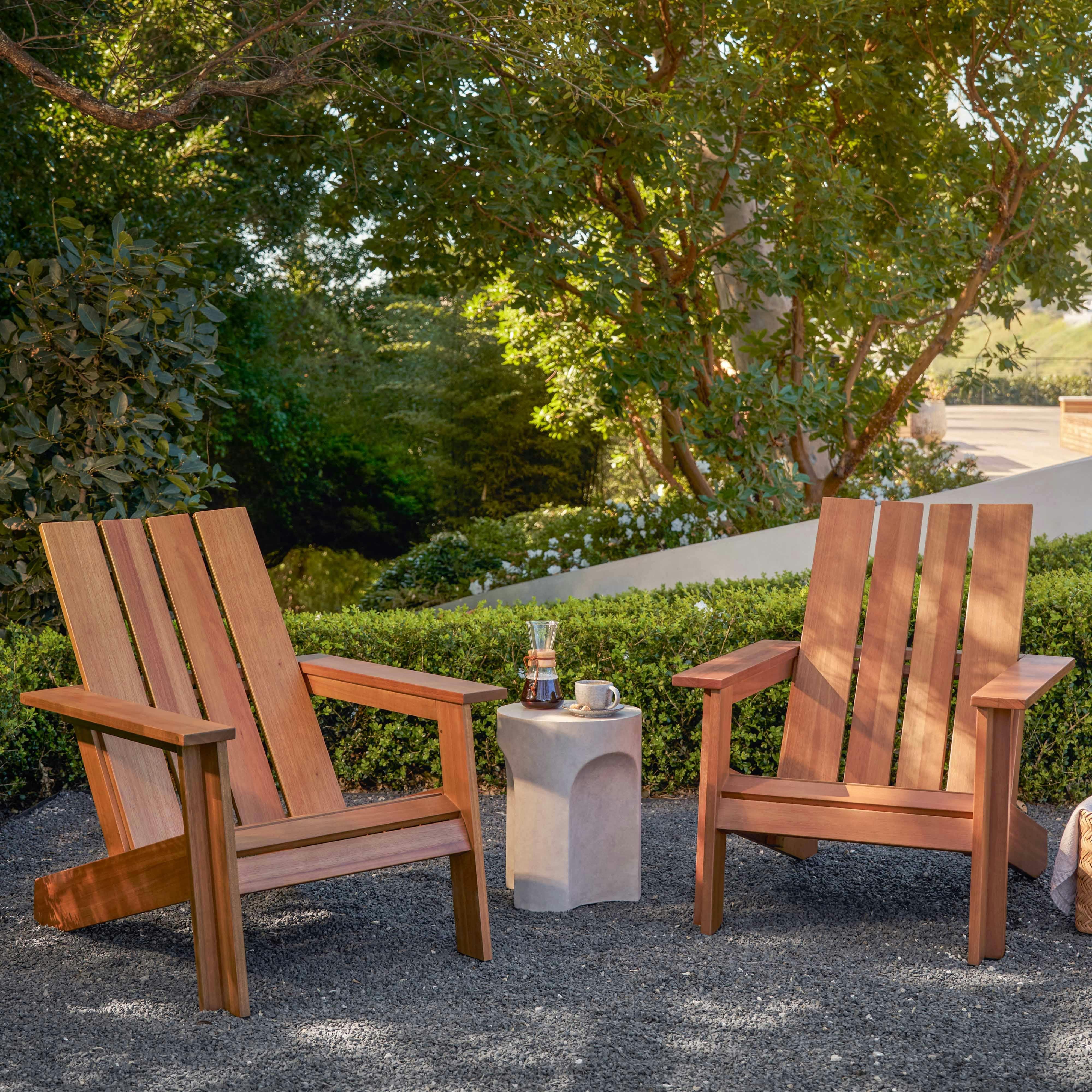 Rena Outdoor Adirondack Chair Set - Natural Eucalyptus