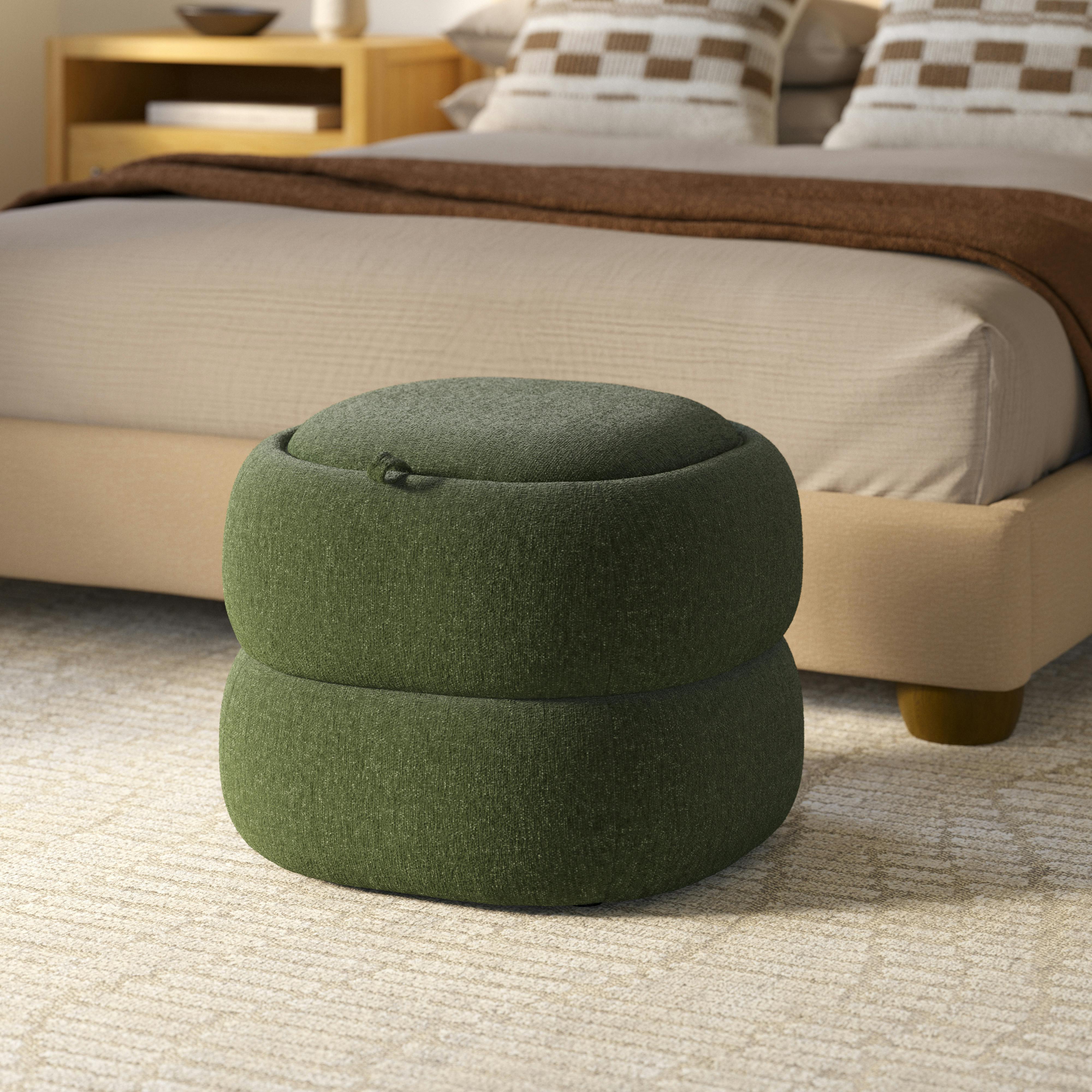 Tivvi Smoked Oak and Clover Moss Small Square Storage Ottoman