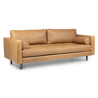 Sven 88" Tufted Leather Sofa - Charme Tan