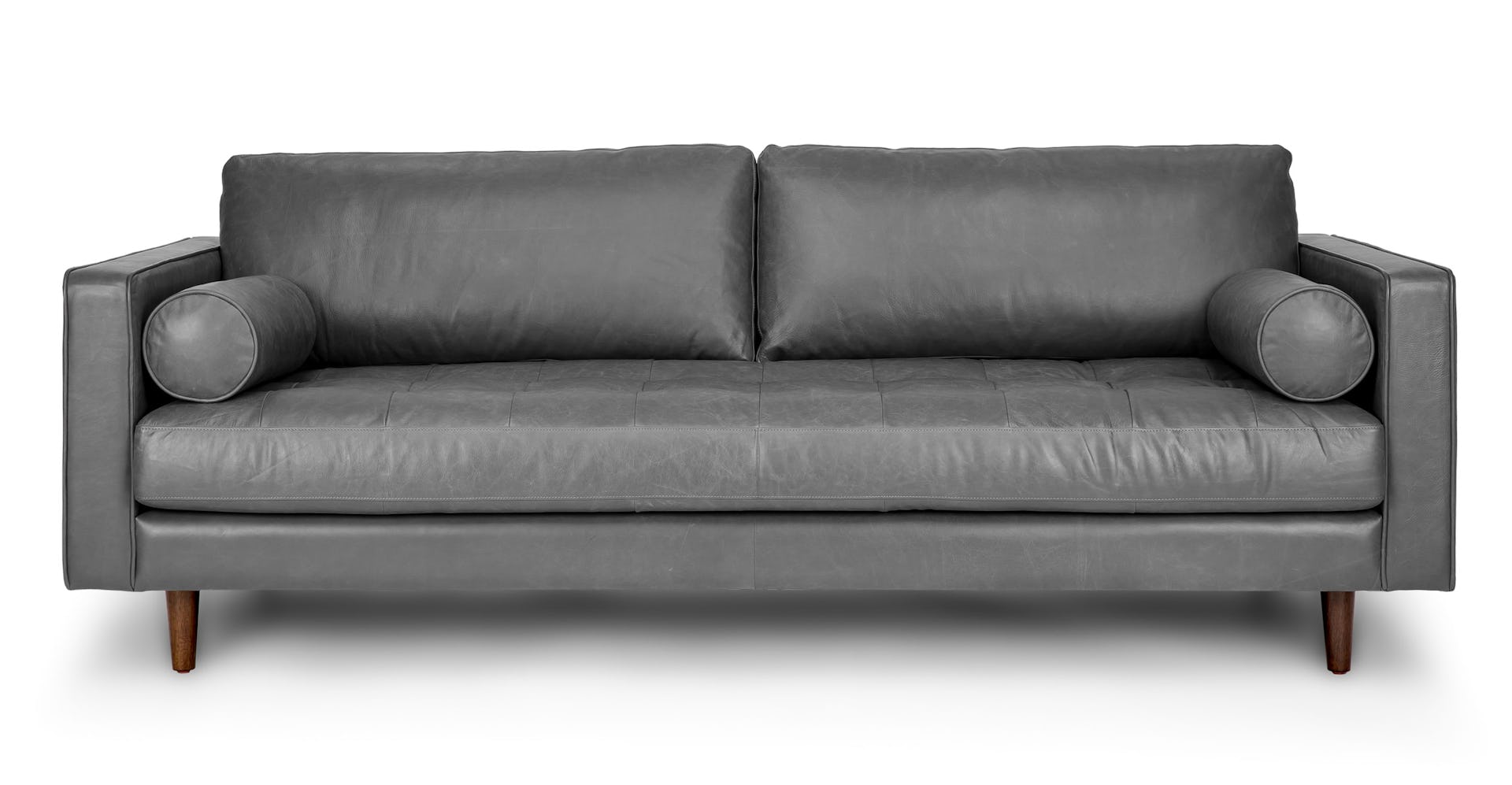 Oxford Gray Sven Leather Walnut 3 Seater Sofa Article