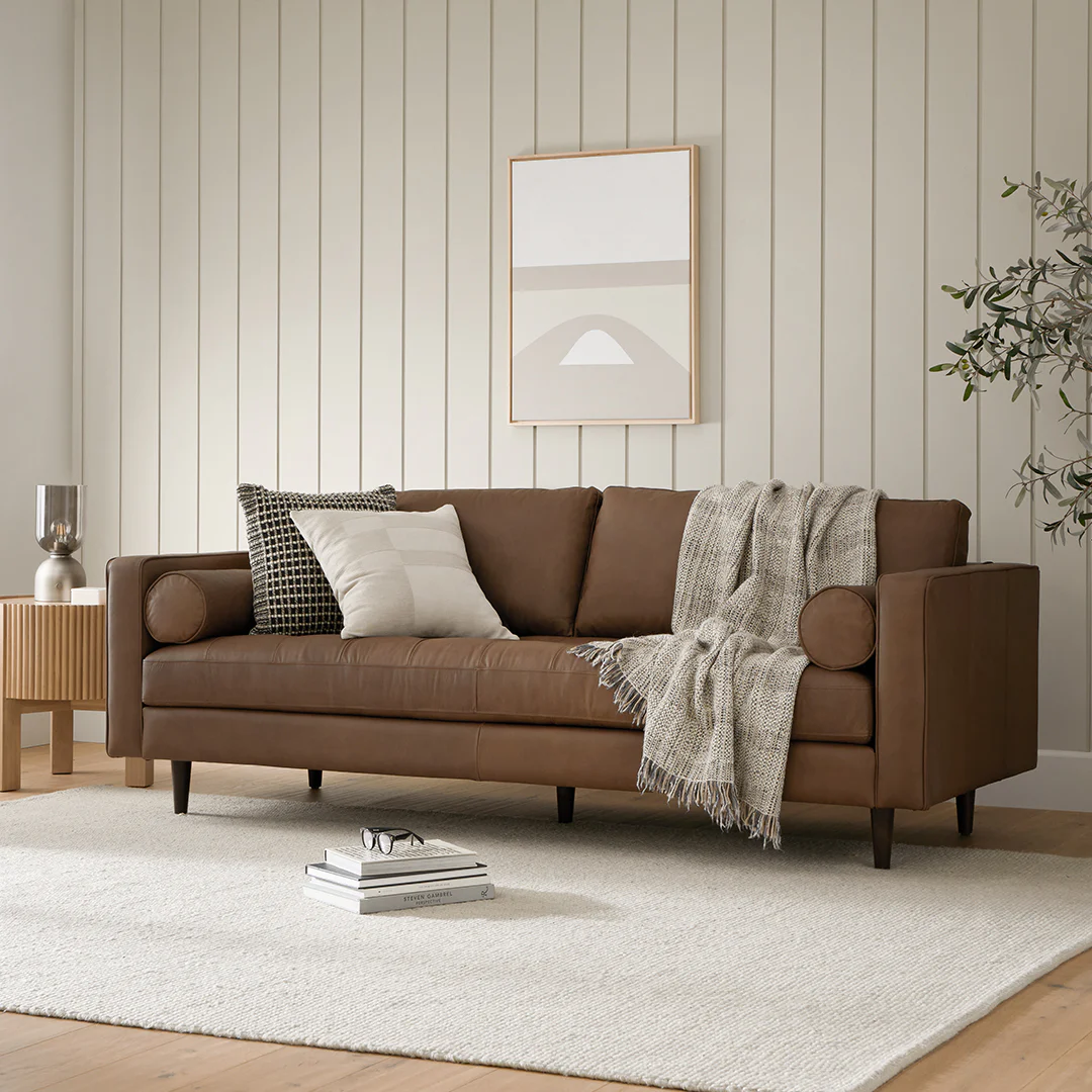 Sven 88" Tufted Leather Sofa - Charme Chocolat