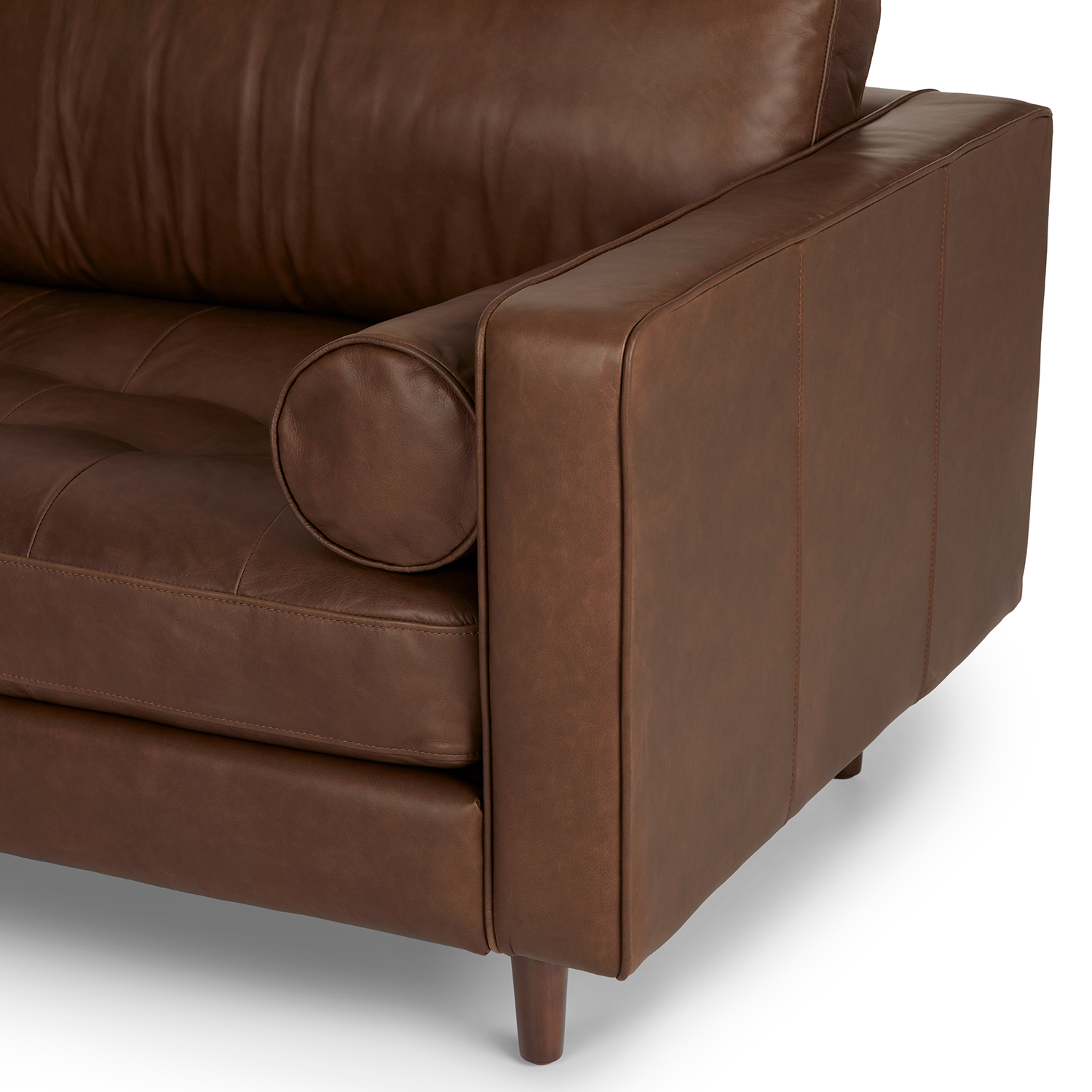 Sven 88" Tufted Leather Sofa - Charme Chocolat - Thumbnail 5