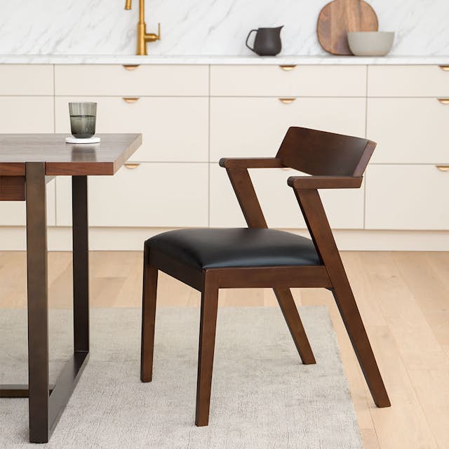 Zola Black Leather Dining Chair - Mid-Century Modern