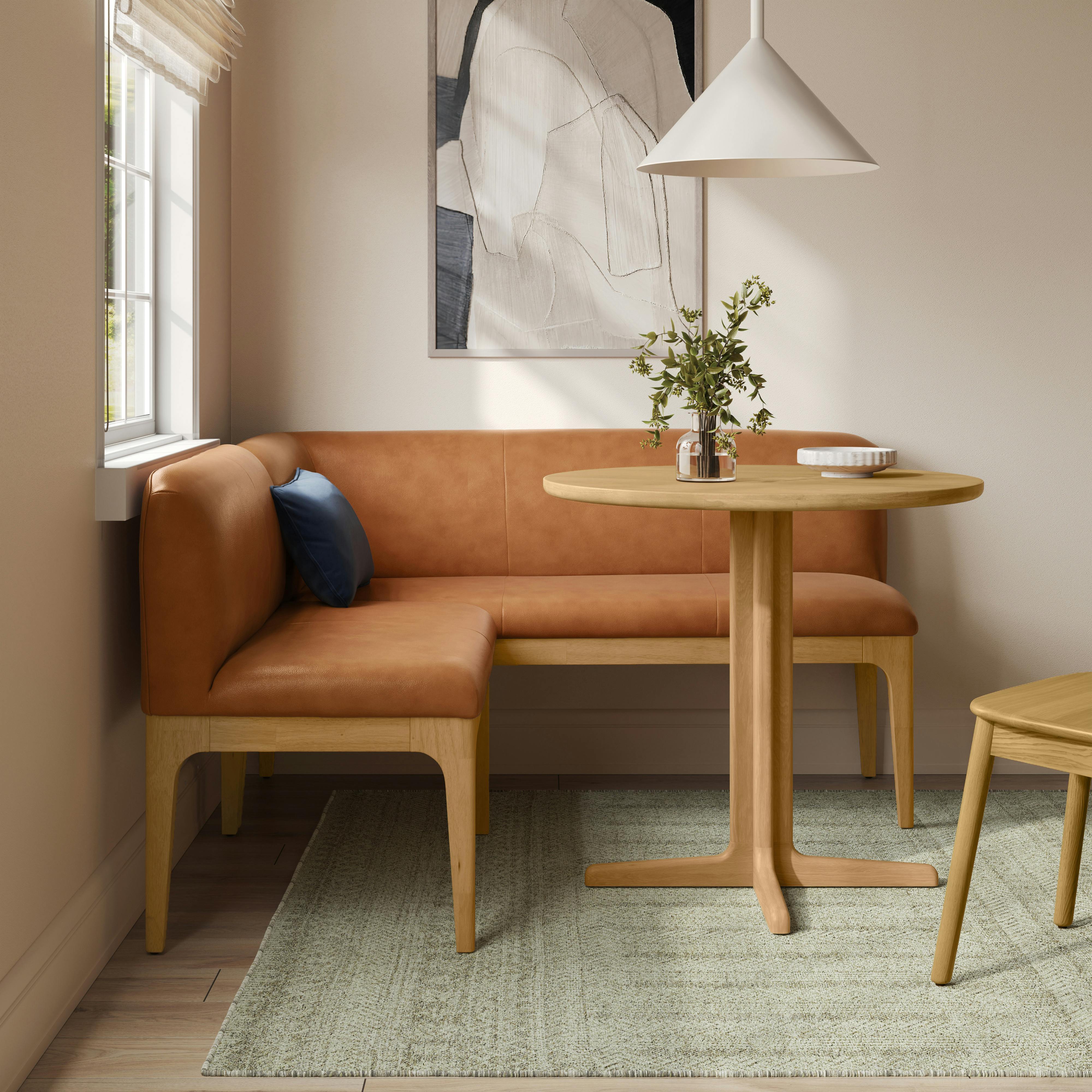 オットマン　BRUNCH Rosin Natural Oak and Lucia Tan Leather Left Arm Banquette Set
