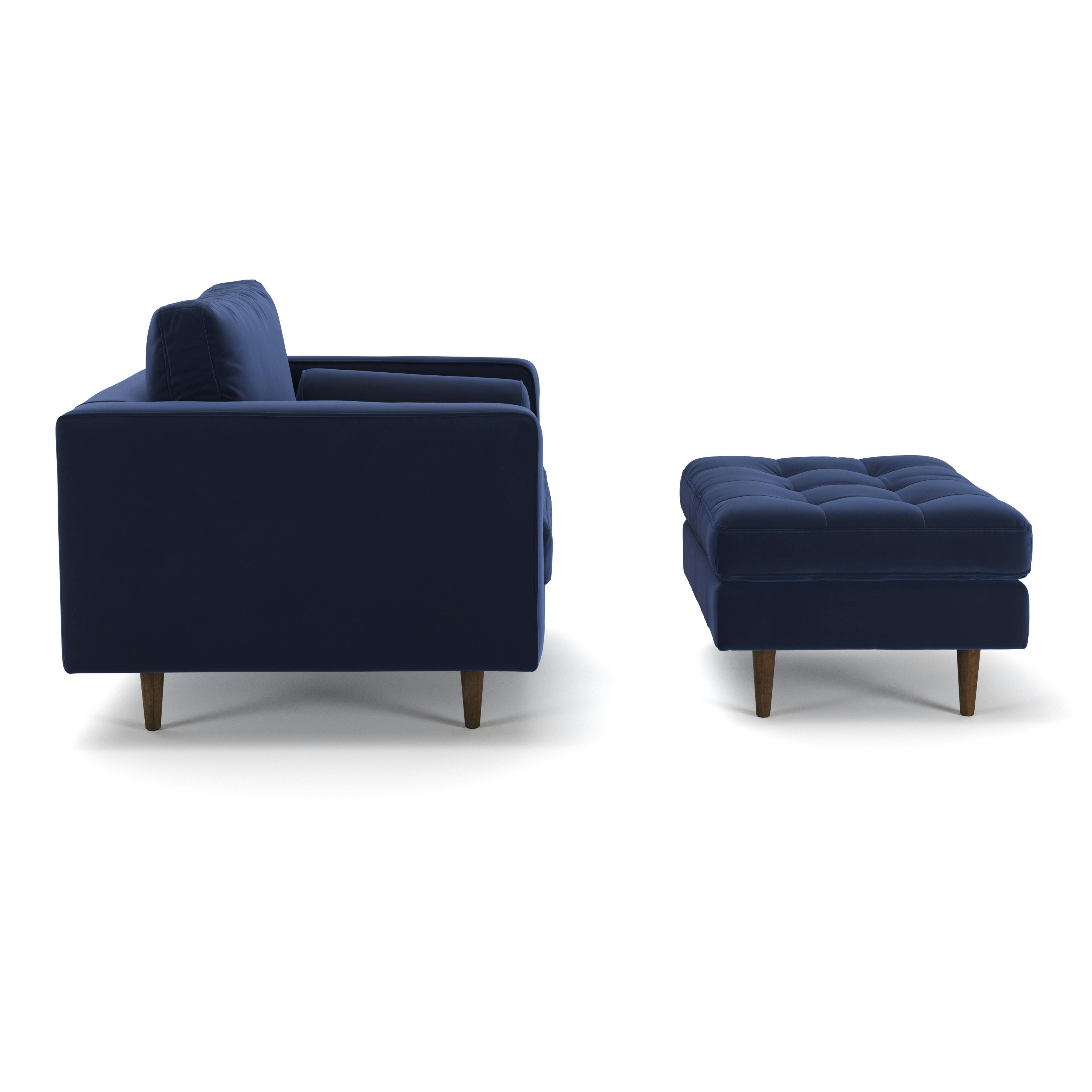 SLIM-Z ベルベット・ブルー Sven Plush Cascadia Blue Tufted Velvet Lounge Chair and Ottoman