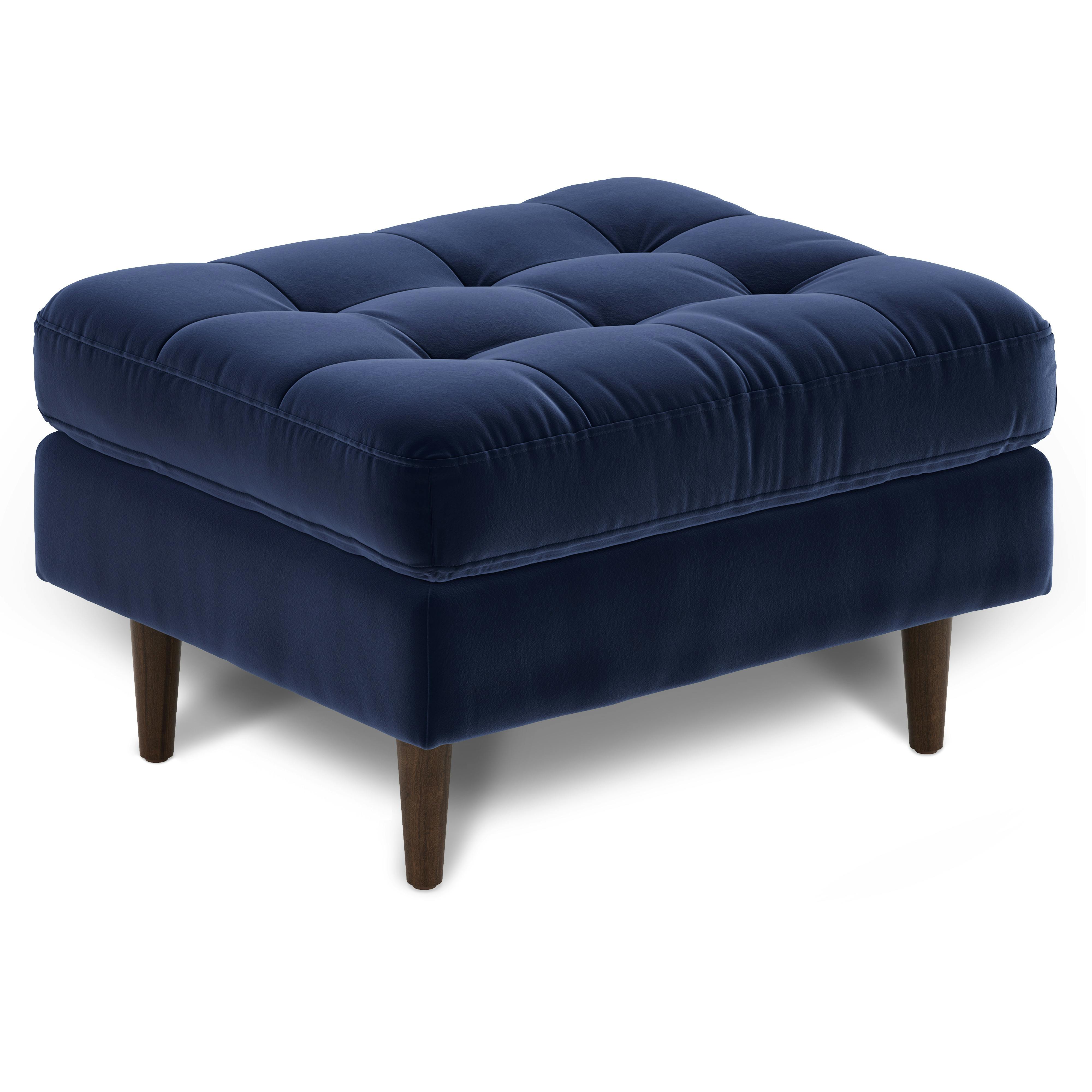 Sven Plush Cascadia Blue Tufted Velvet Lounge Chair and Ottoman