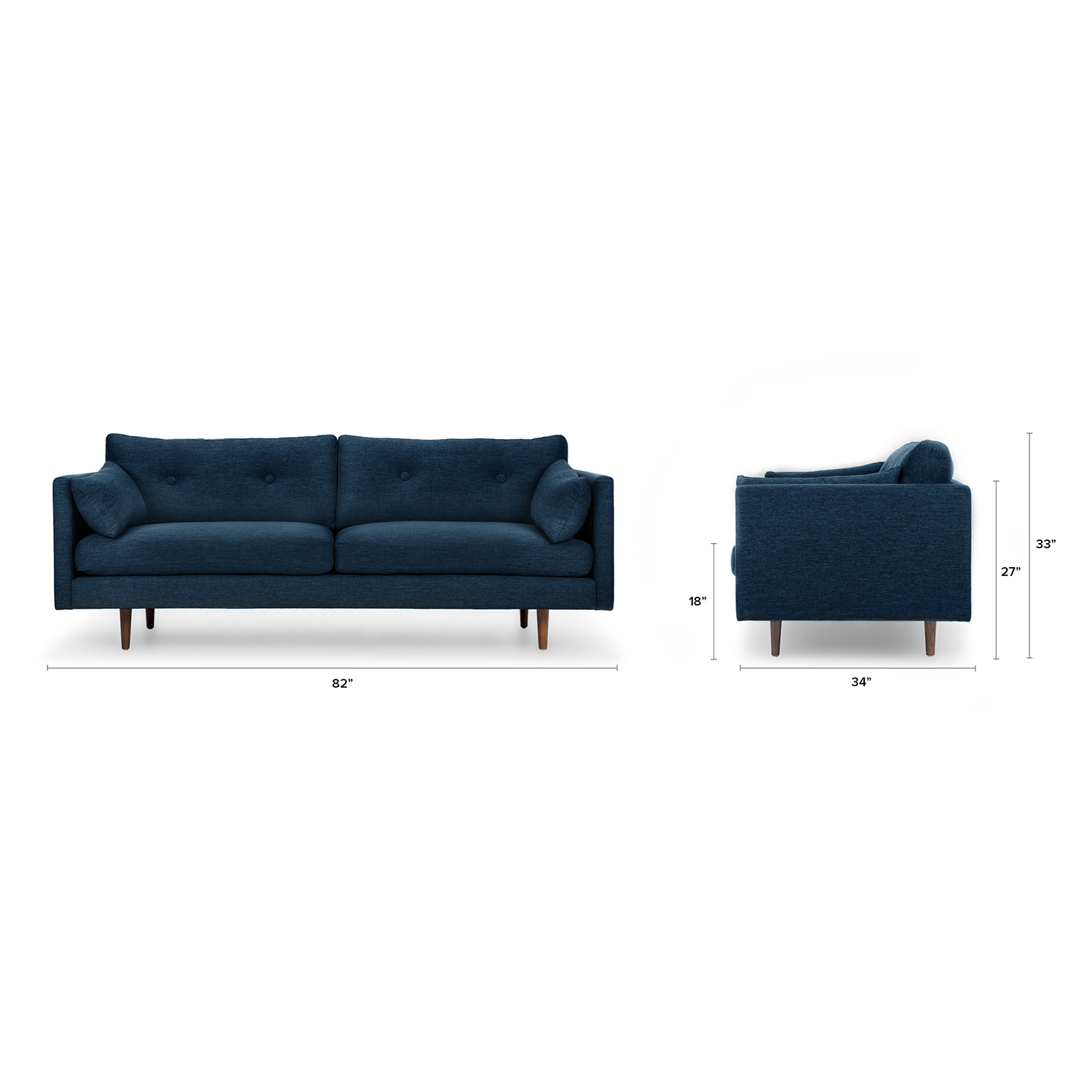 Anton Walnut & Twilight Blue Fabric 3 Seater Sofa | Article