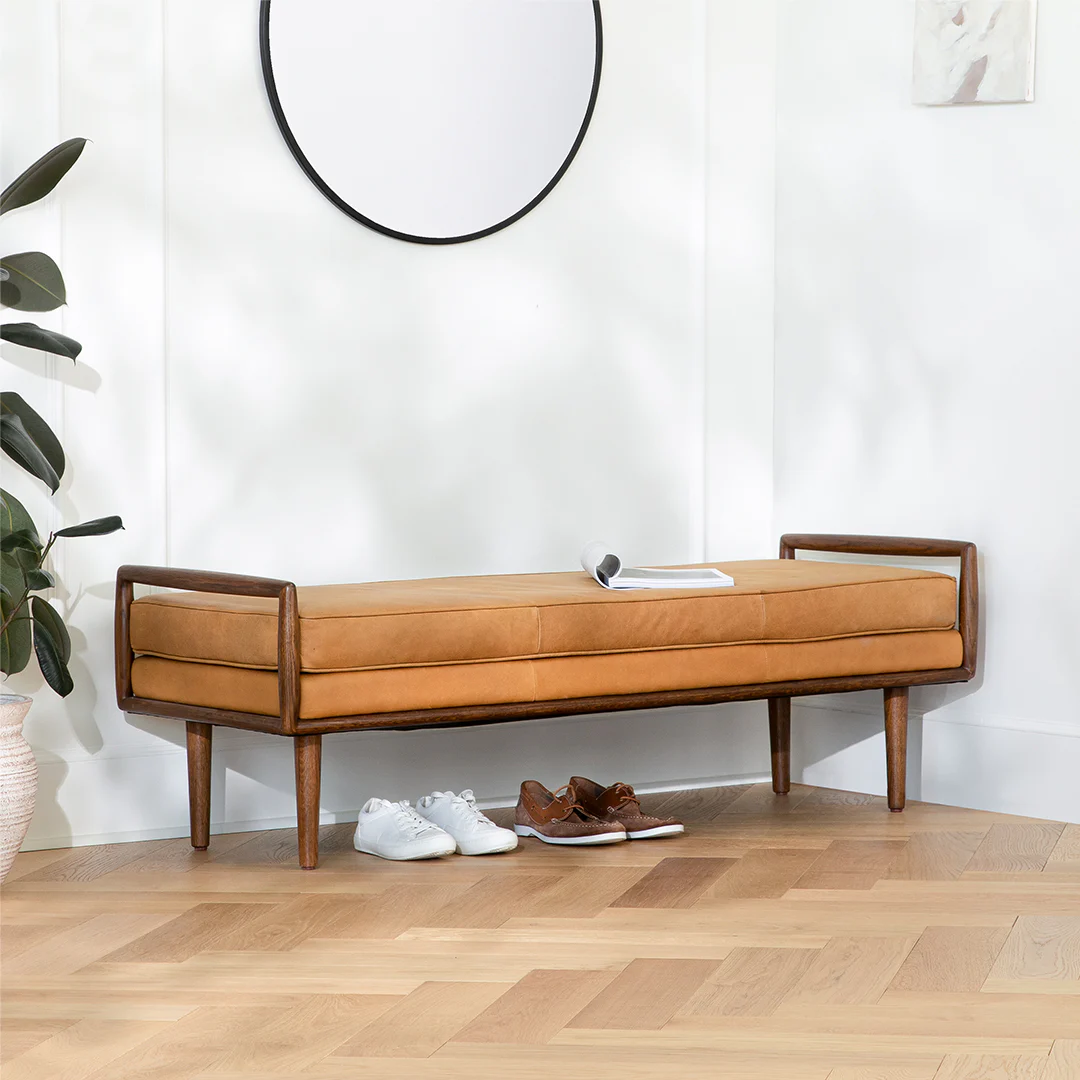 Ansa 54" Leather Bench - Charme Tan