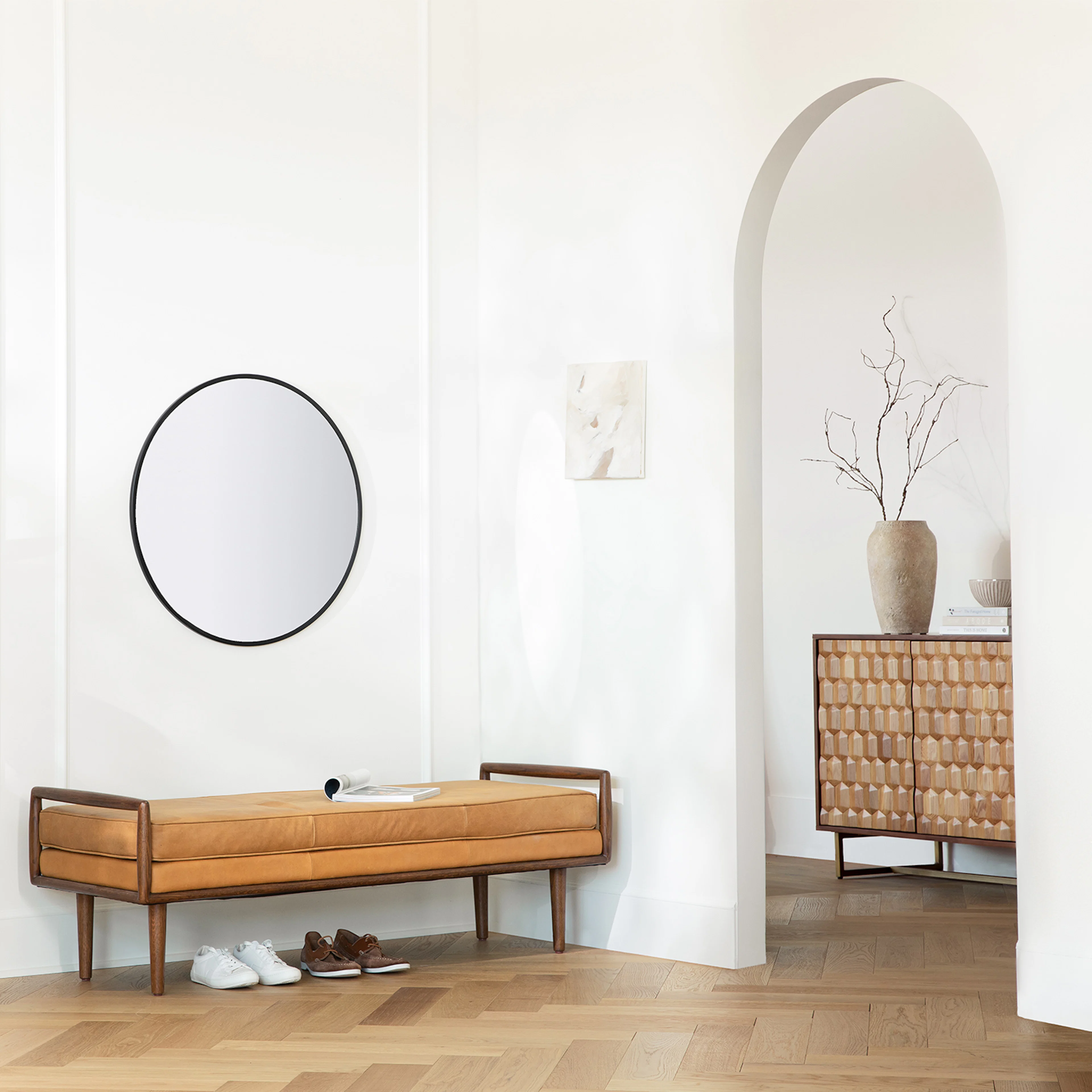 Ansa 54" Leather Bench - Charme Tan