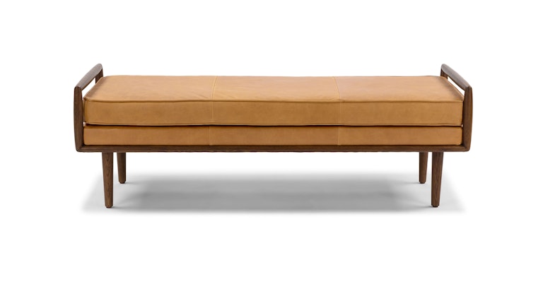Walnut Charme Tan Leather Bench, Vintage Leather Bench With Back Support