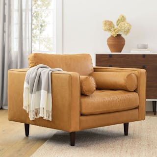 Sven 42" Tufted Leather Lounge Chair - Charme Tan