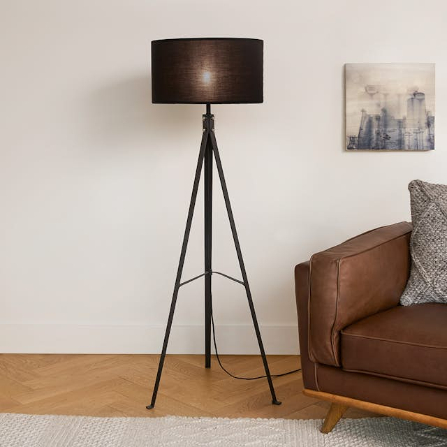 Black Metal & Fabric Led Floor Lamp 