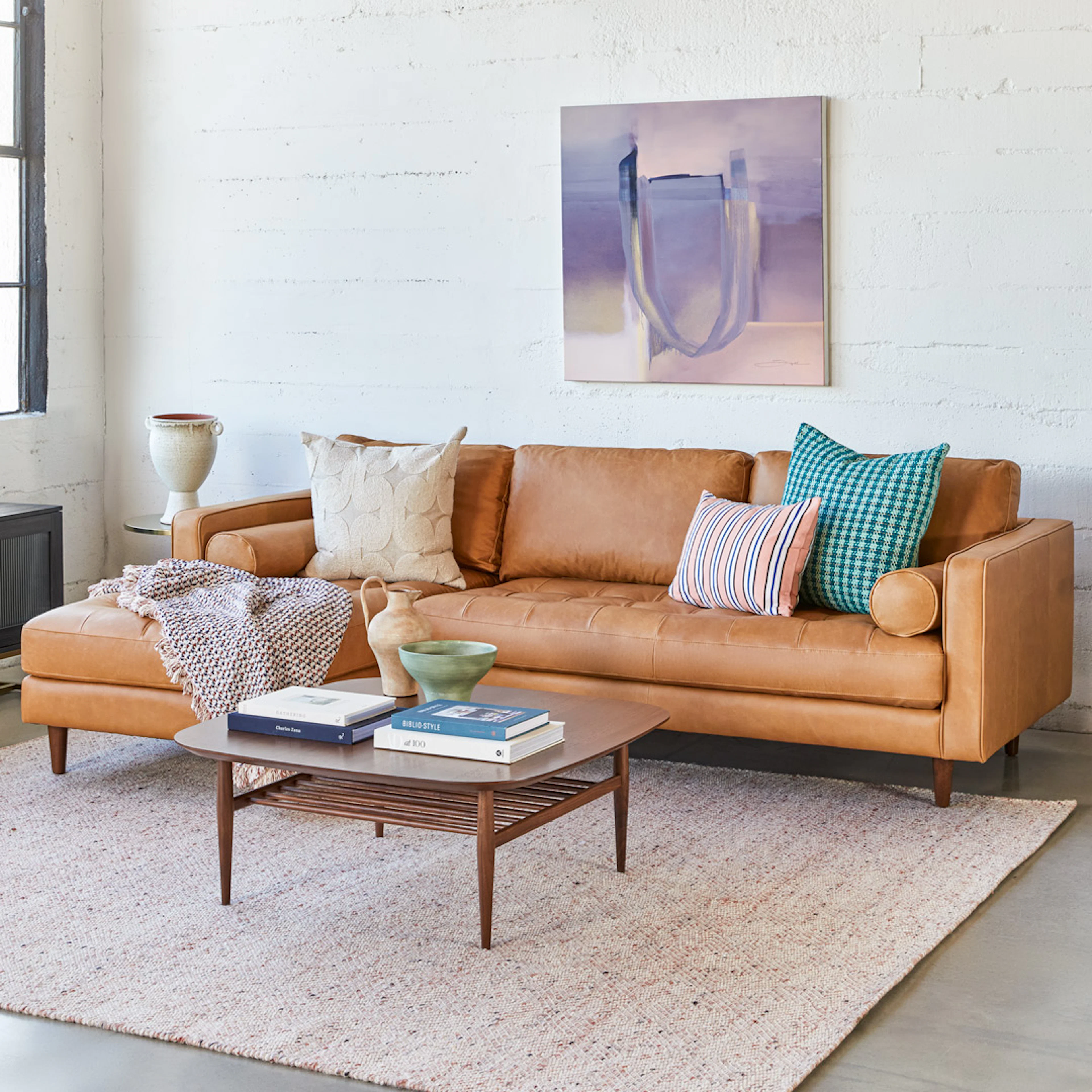Sven 100" Tufted Leather Left Sectional - Charme Tan