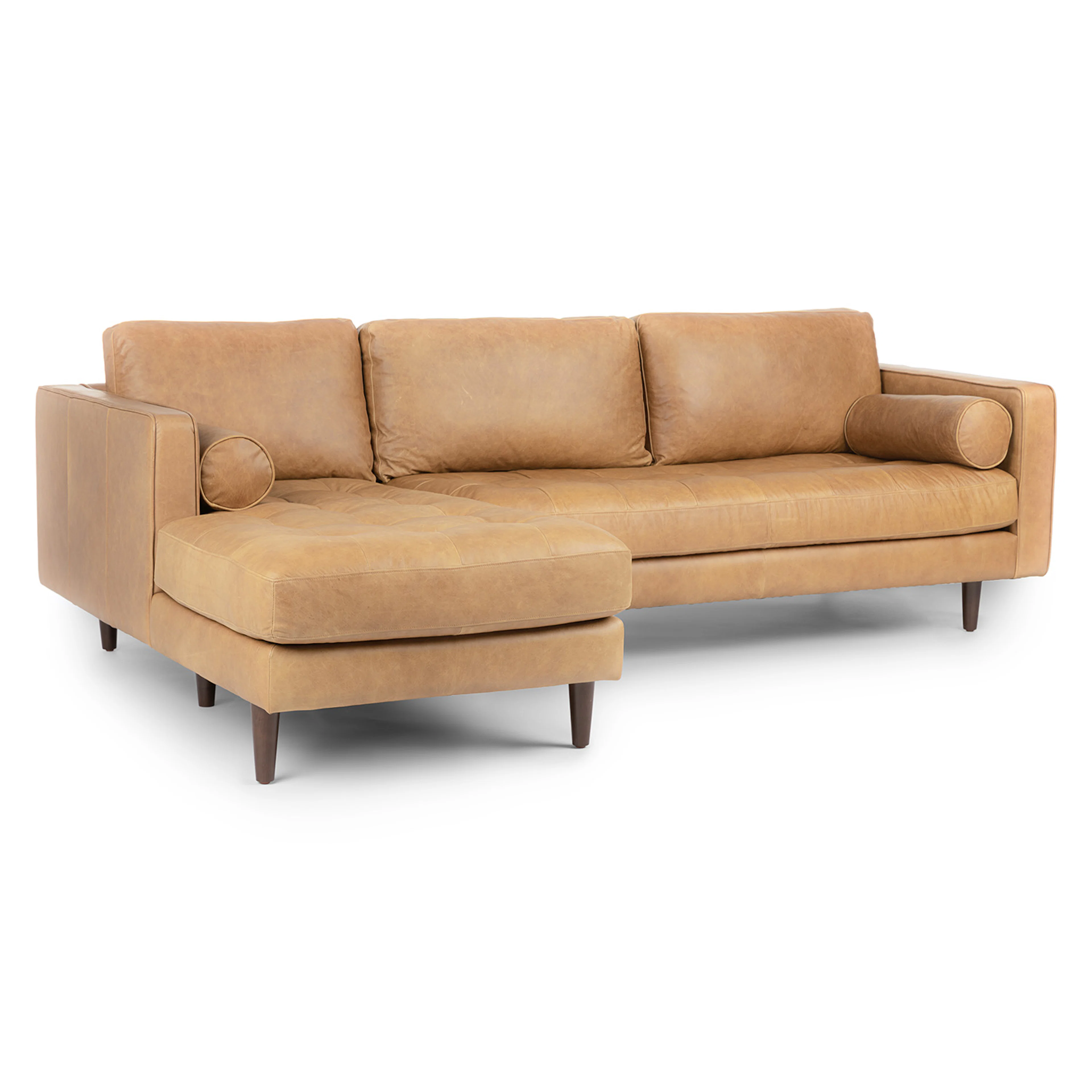 Sven 100" Tufted Leather Left Sectional - Charme Tan