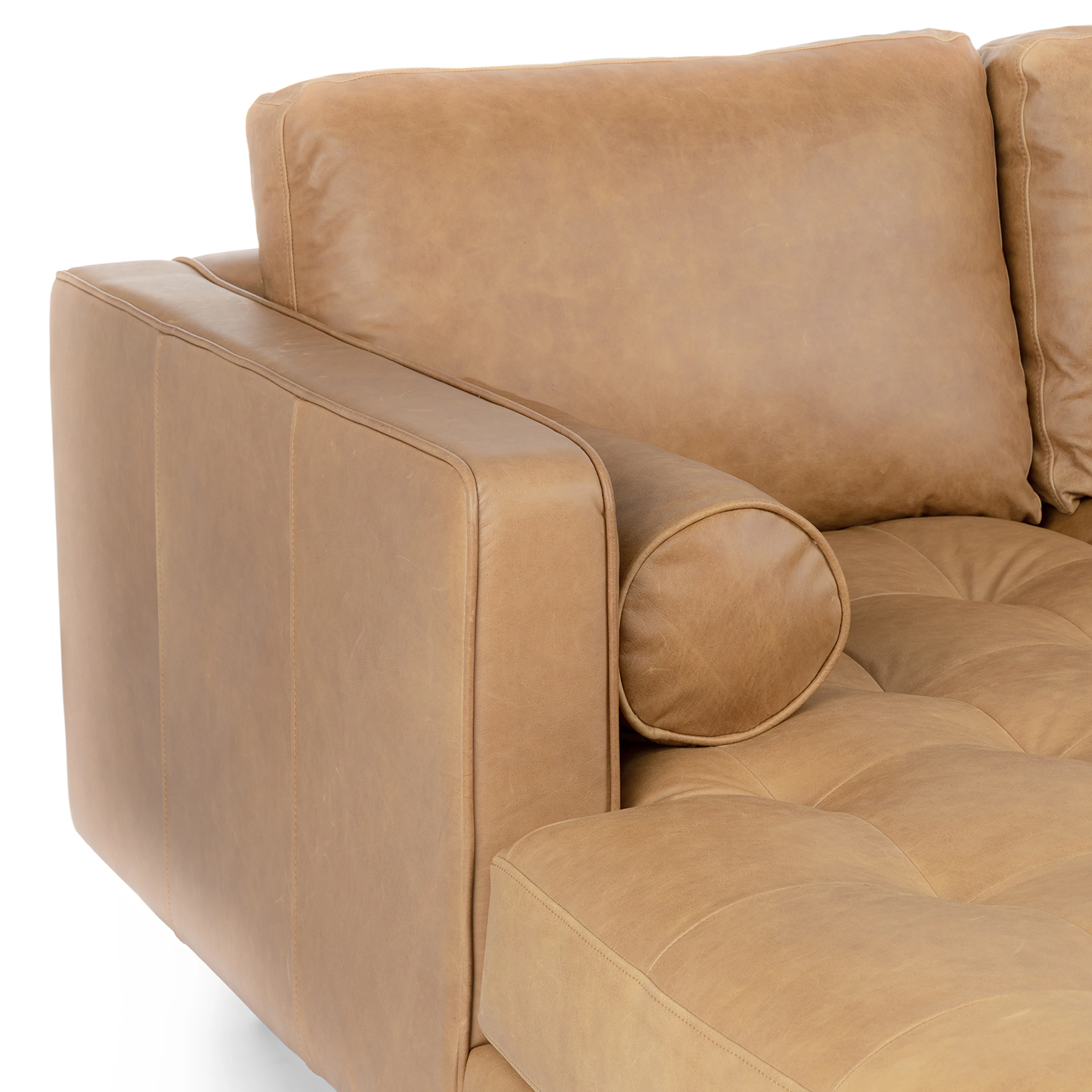 Sven 100" Tufted Leather Left Sectional - Charme Tan