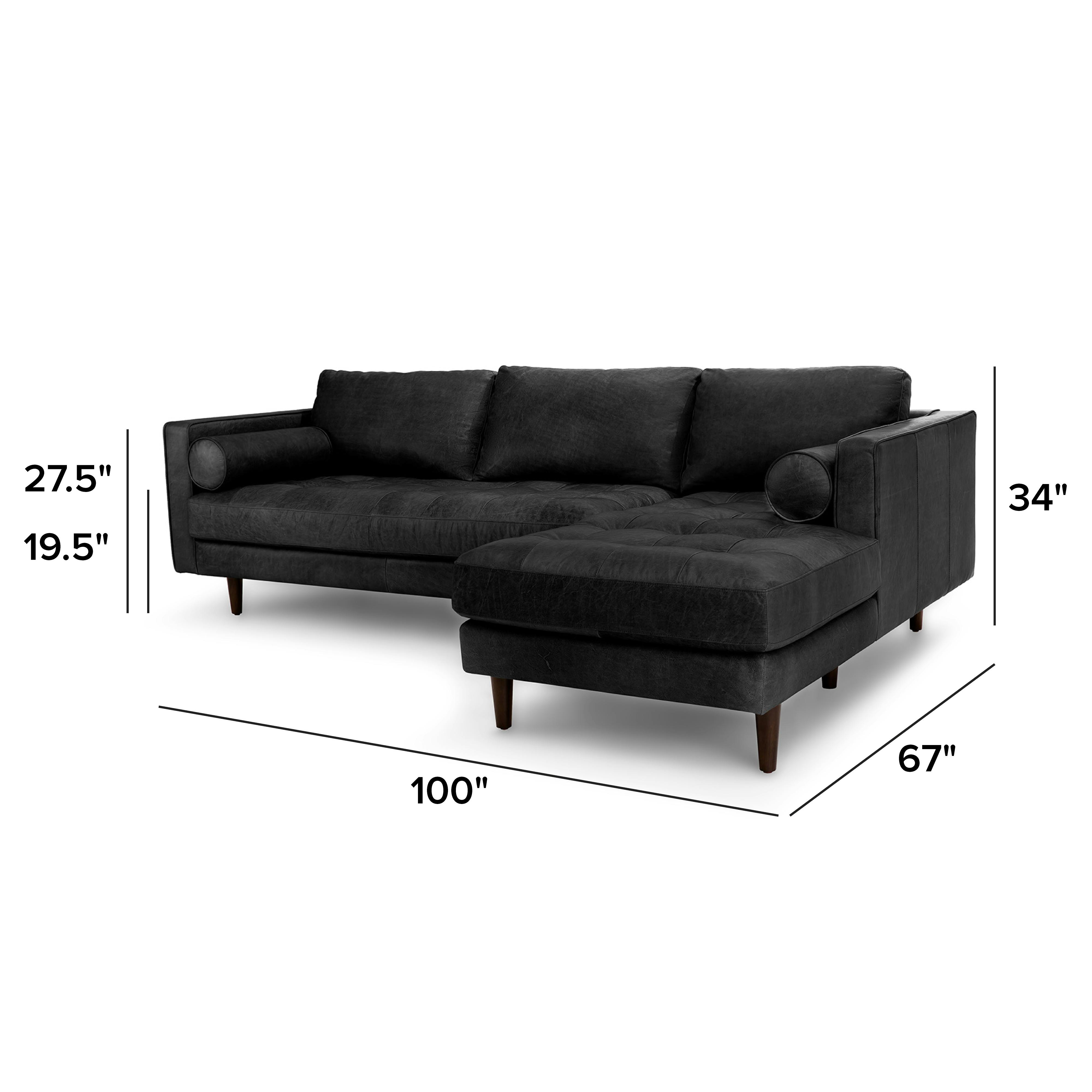 Sven Oxford Black Tufted Leather Right Chaise Sectional | Article