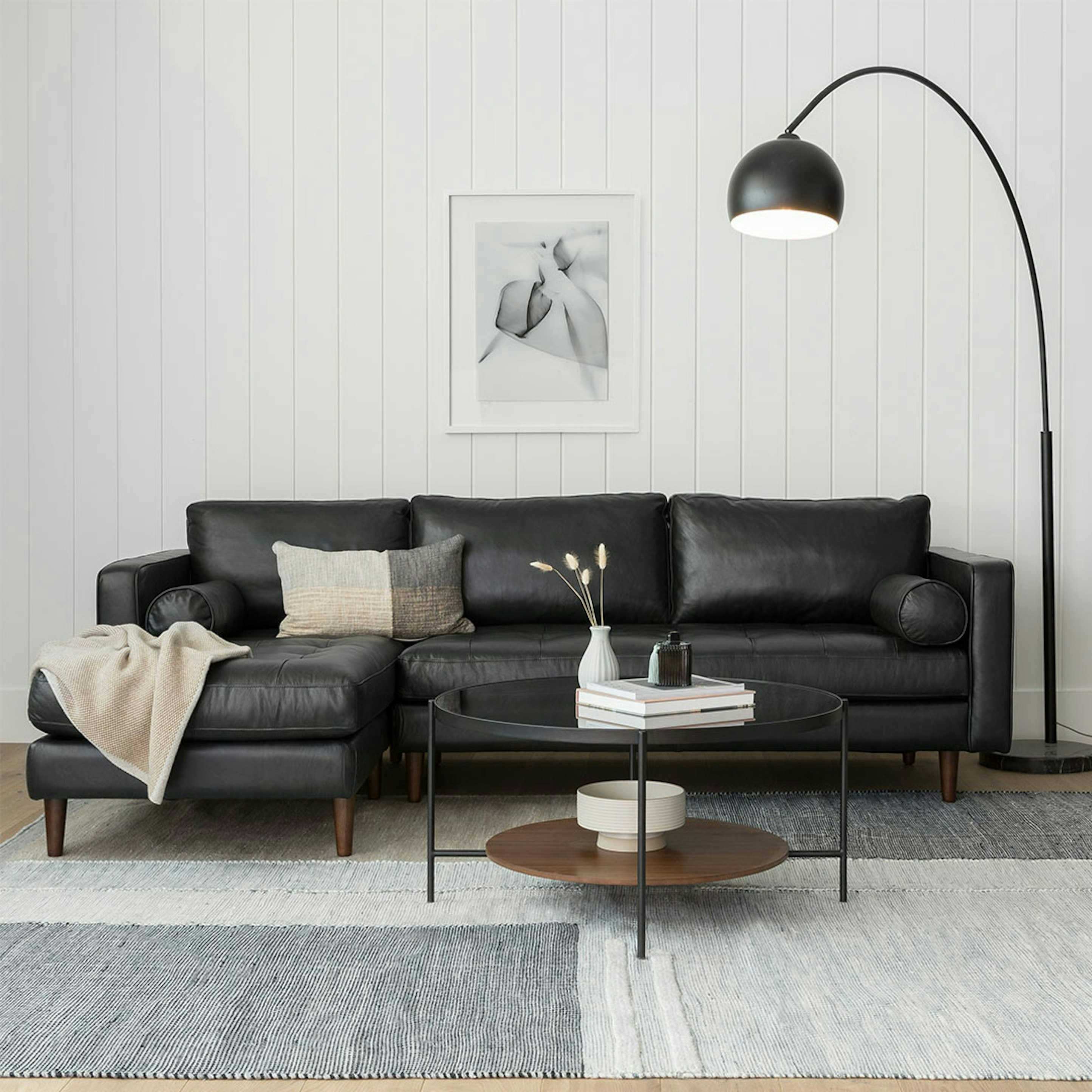 Sven 100" Tufted Leather Left Sectional - Oxford Black
