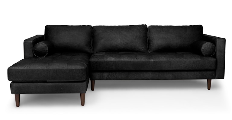 Sven Walnut Oxford Black Leather Left Chaise Sectional Article