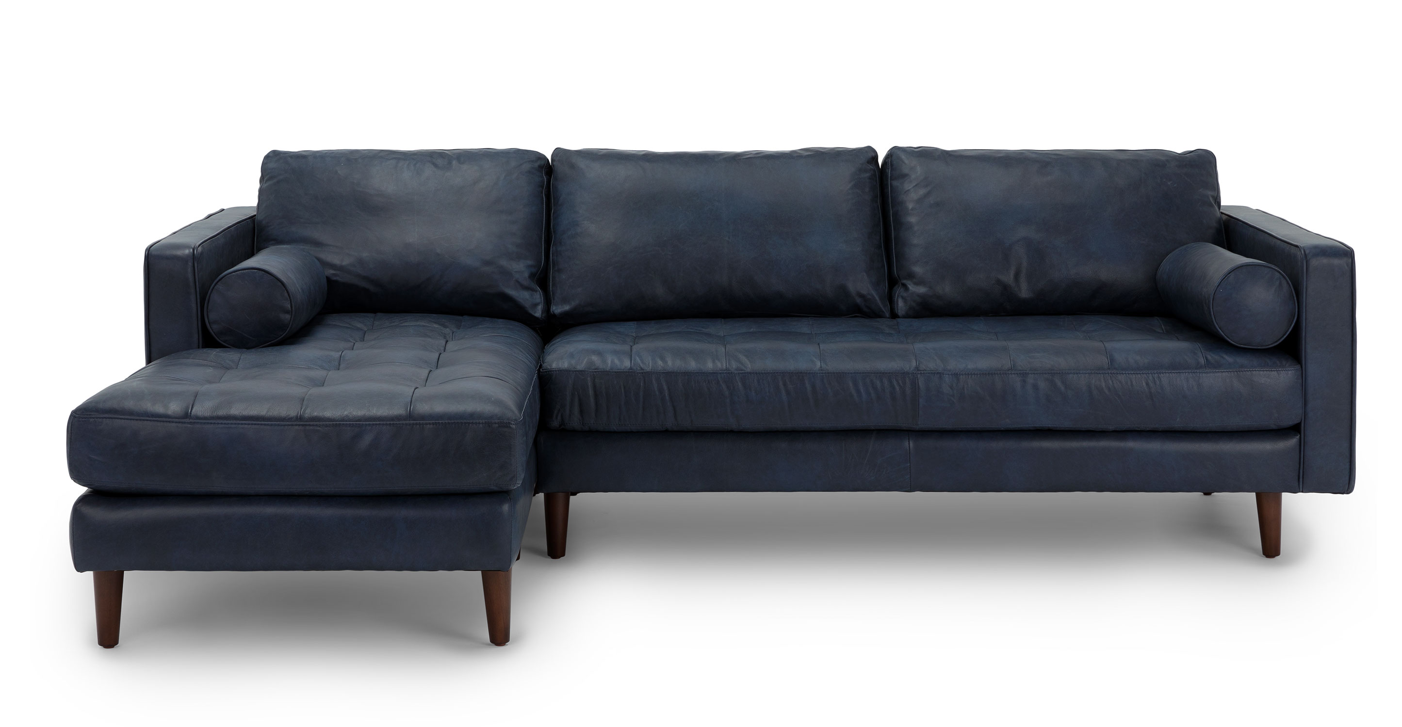 Sven Walnut Blue Leather Left Chaise Sectional | Article