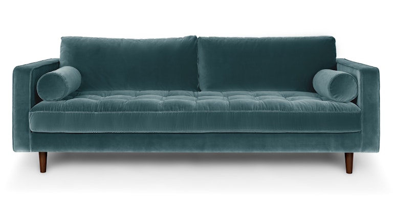 Pacific Blue Sven Velvet 3 Seater Sofa, Roll Top Sofa Bed