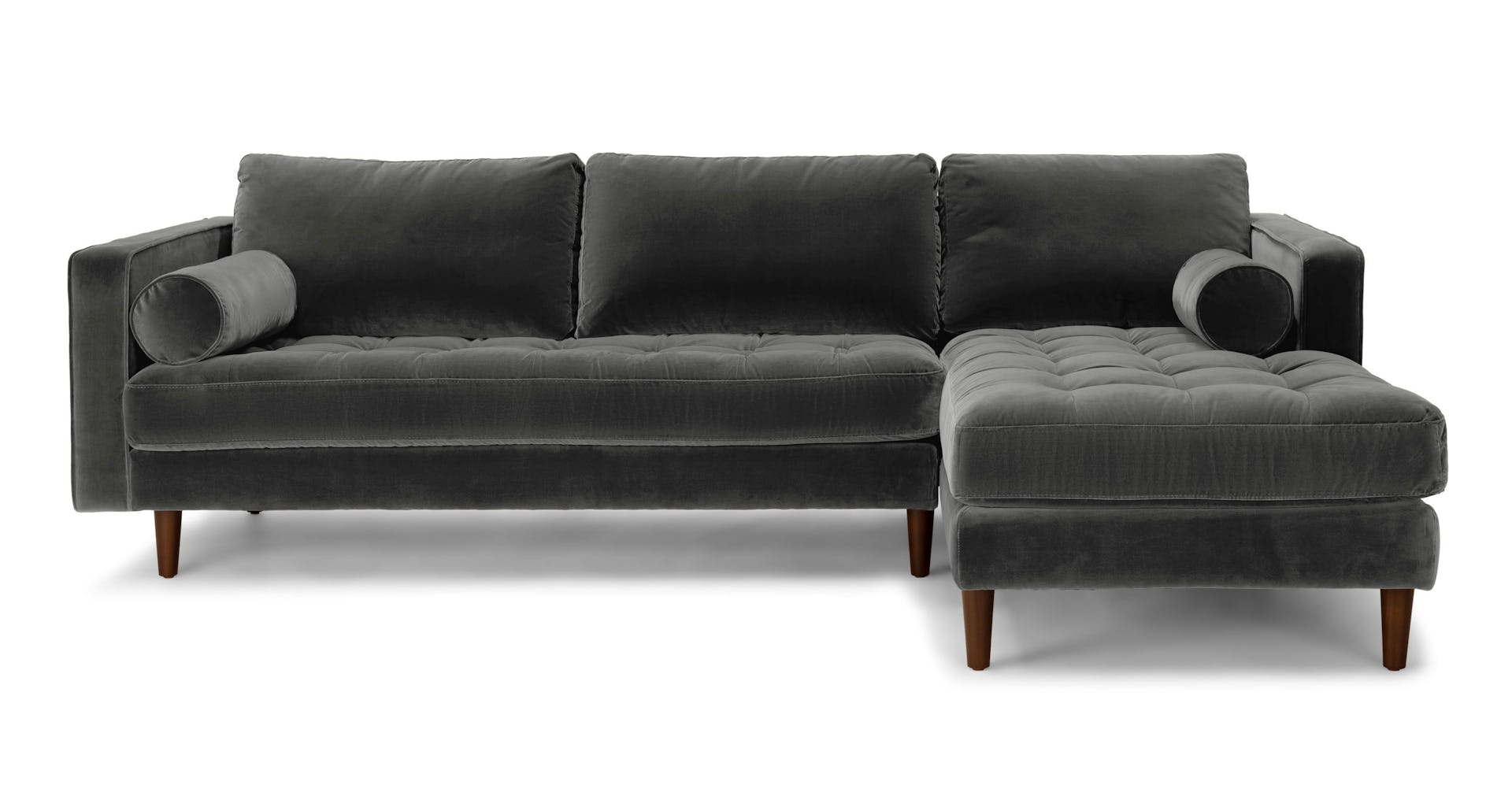 Shadow Gray Sven Velvet Walnut Right Sectional Sofa Article